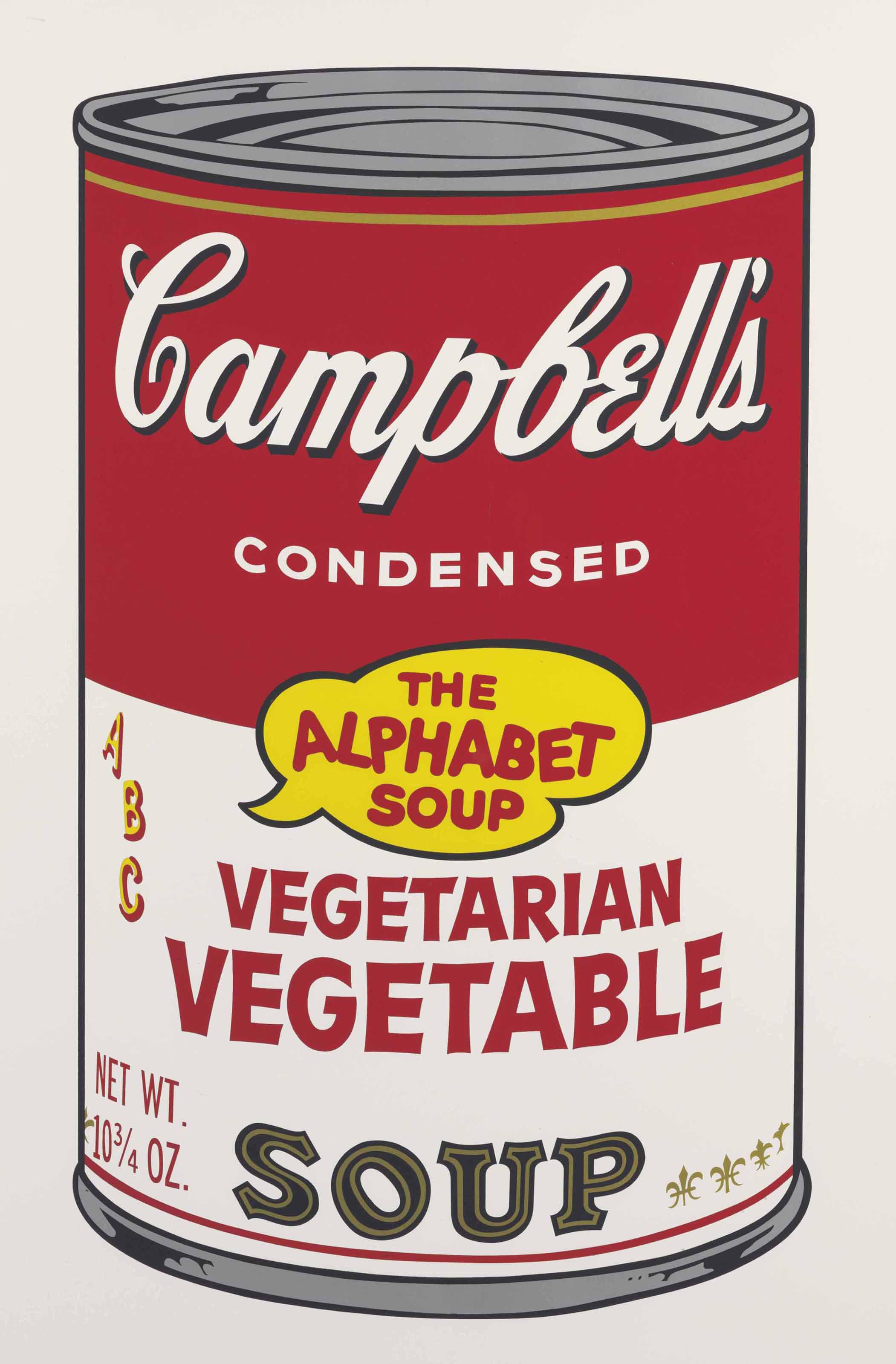 Andy Warhol (1928-1987), Vegetarian Vegetable, from Campbell&rsquo;s Soup II. Sheet: 35 x 23  in (889 x 584  mm). Estimate: $18,000-25,000. This lot is offered in Prints and Multiples on 24-25 October 2017  at Christie&rsquo;s in New York