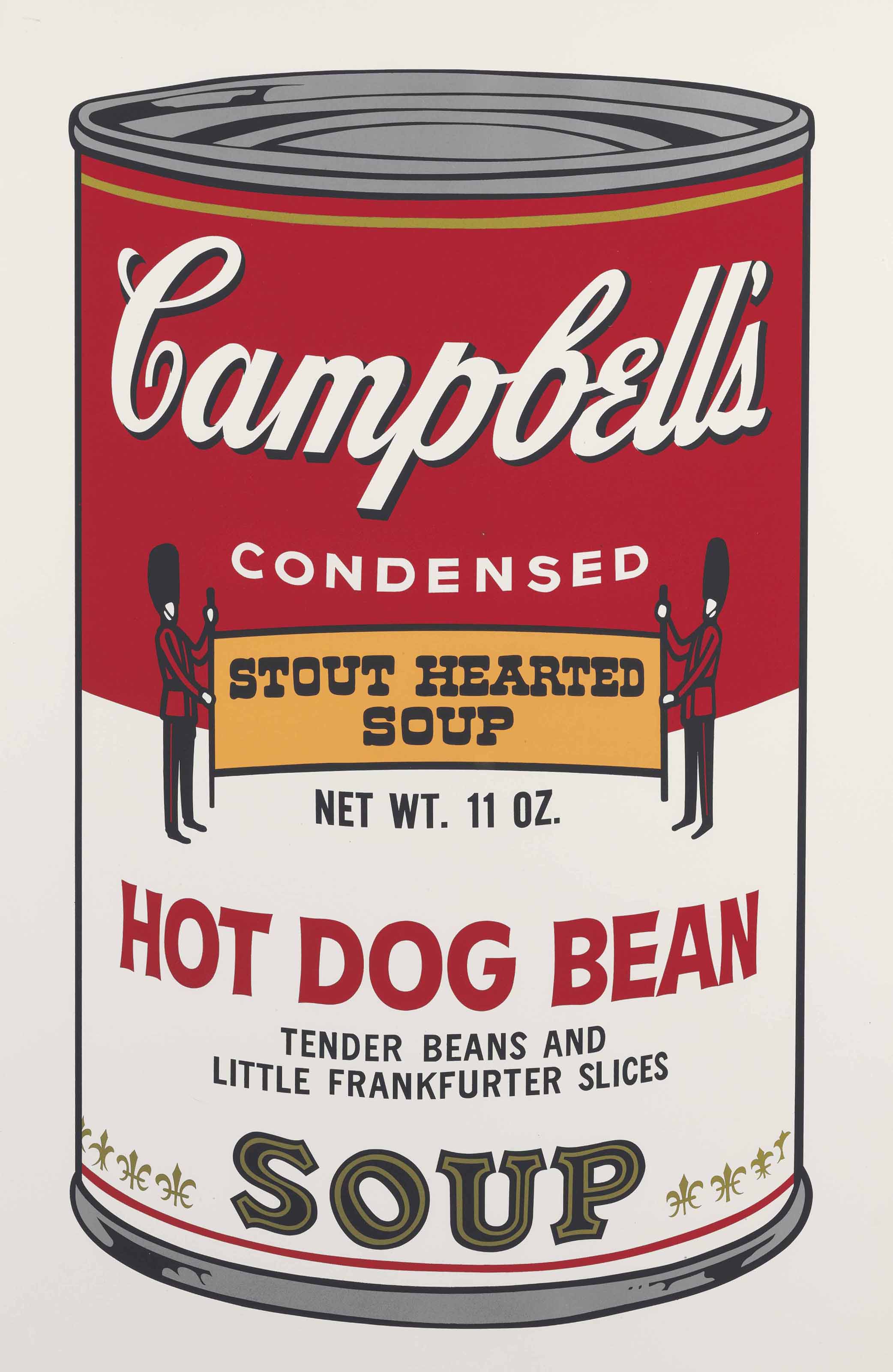 Andy Warhol (1928-1987), Hot Dog Bean, from Campbell’s Soup II. Sheet: 35 x 23  in (889 x 584  mm). Estimate: $18,000-25,000. This lot is offered in Prints and Multiples on 24-25 October 2017  at Christie’s in New York