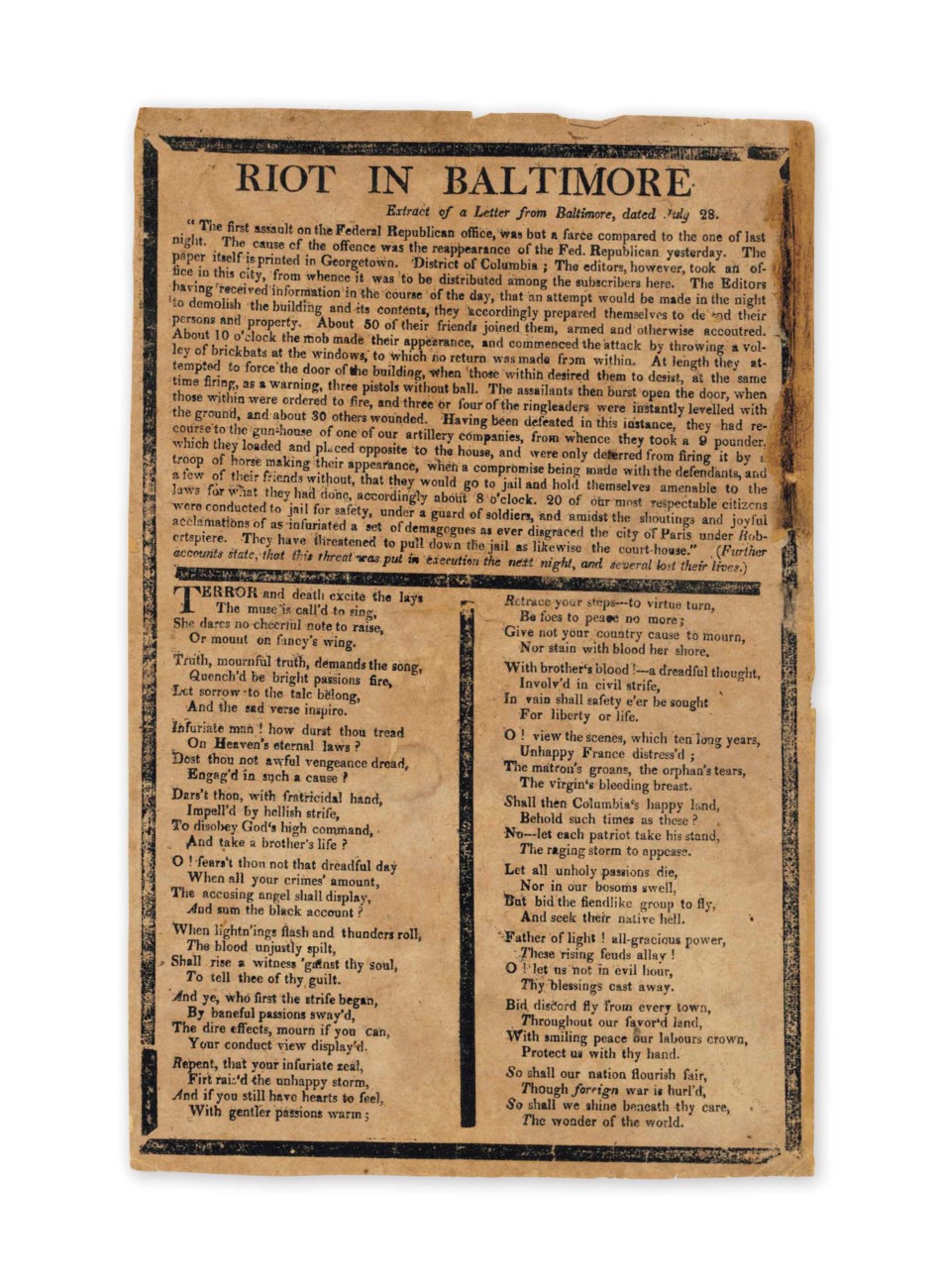 WAR OF 1812 – Riot in Baltimore Extract of a Letter from Baltimore ...