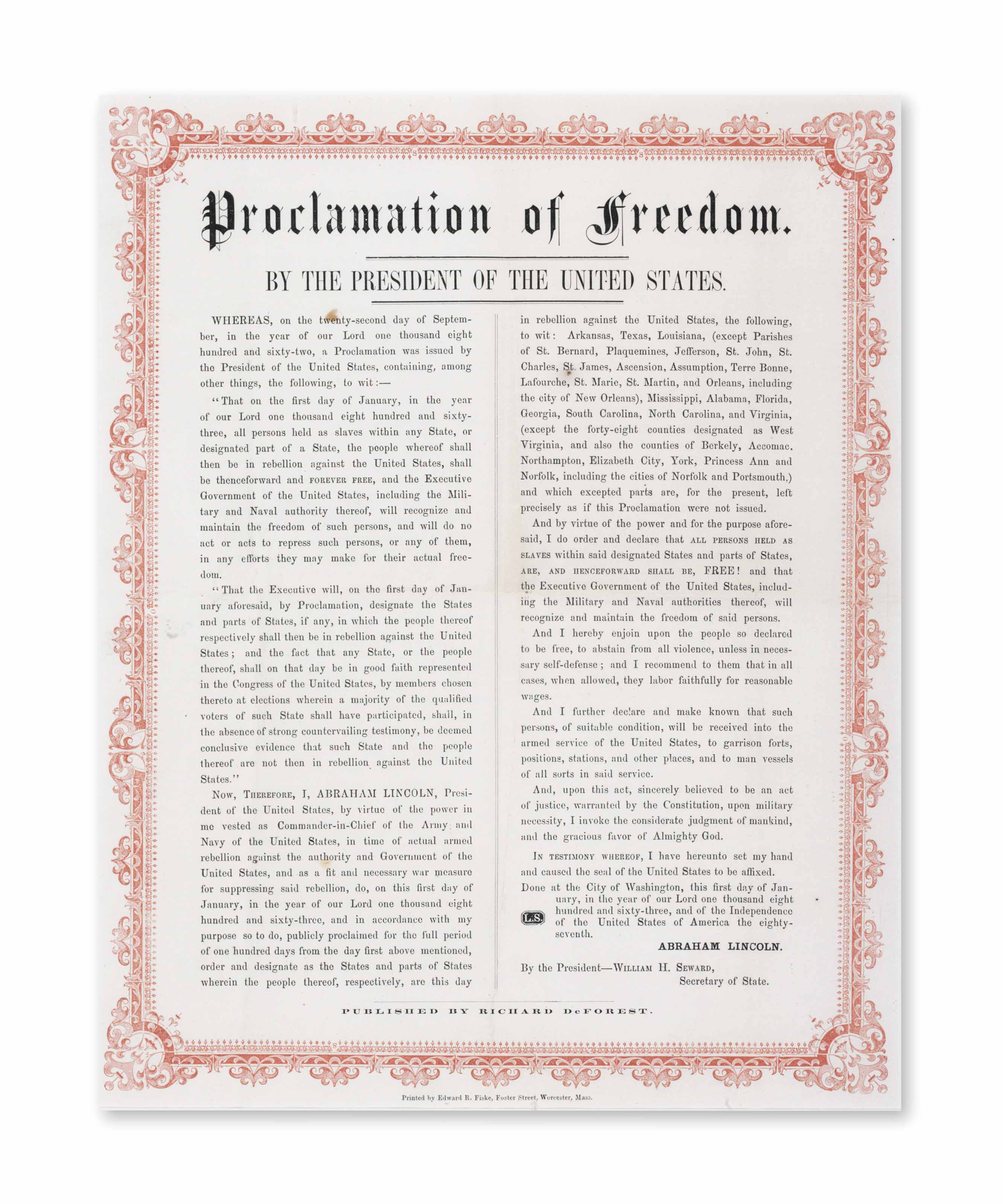 EMANCIPATION PROCLAMATION LINCOLN Abraham (1809 1865) Proclamation