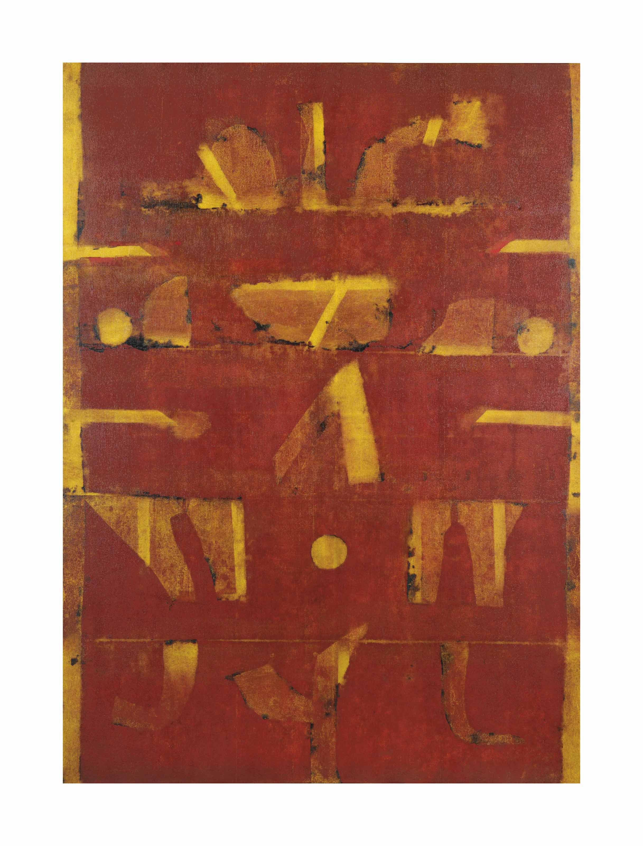 Vasudeo S. Gaitonde (1924-2001), Untitled, 1996. Oil on canvas. 55 x 40  in (139.7 x 101.6  cm). Sold for $4,092,500 on 13 September 2017 at Christie&rsquo;s in New York