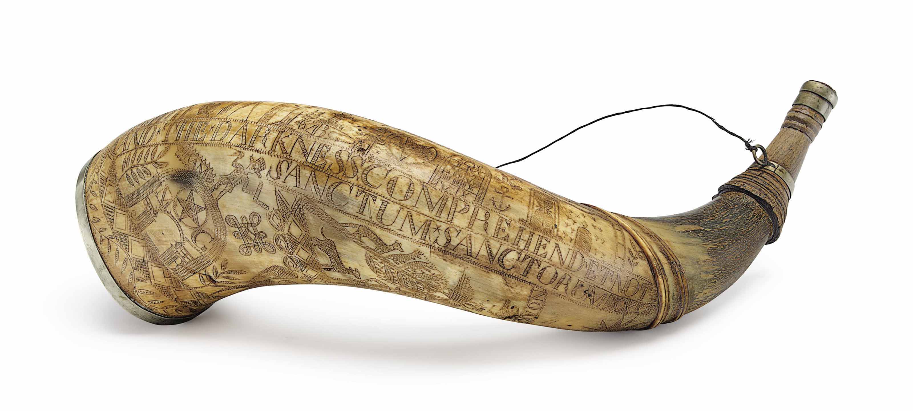 AN AMERICAN BRASSMOUNTED ENGRAVED POWDER HORN Christie's