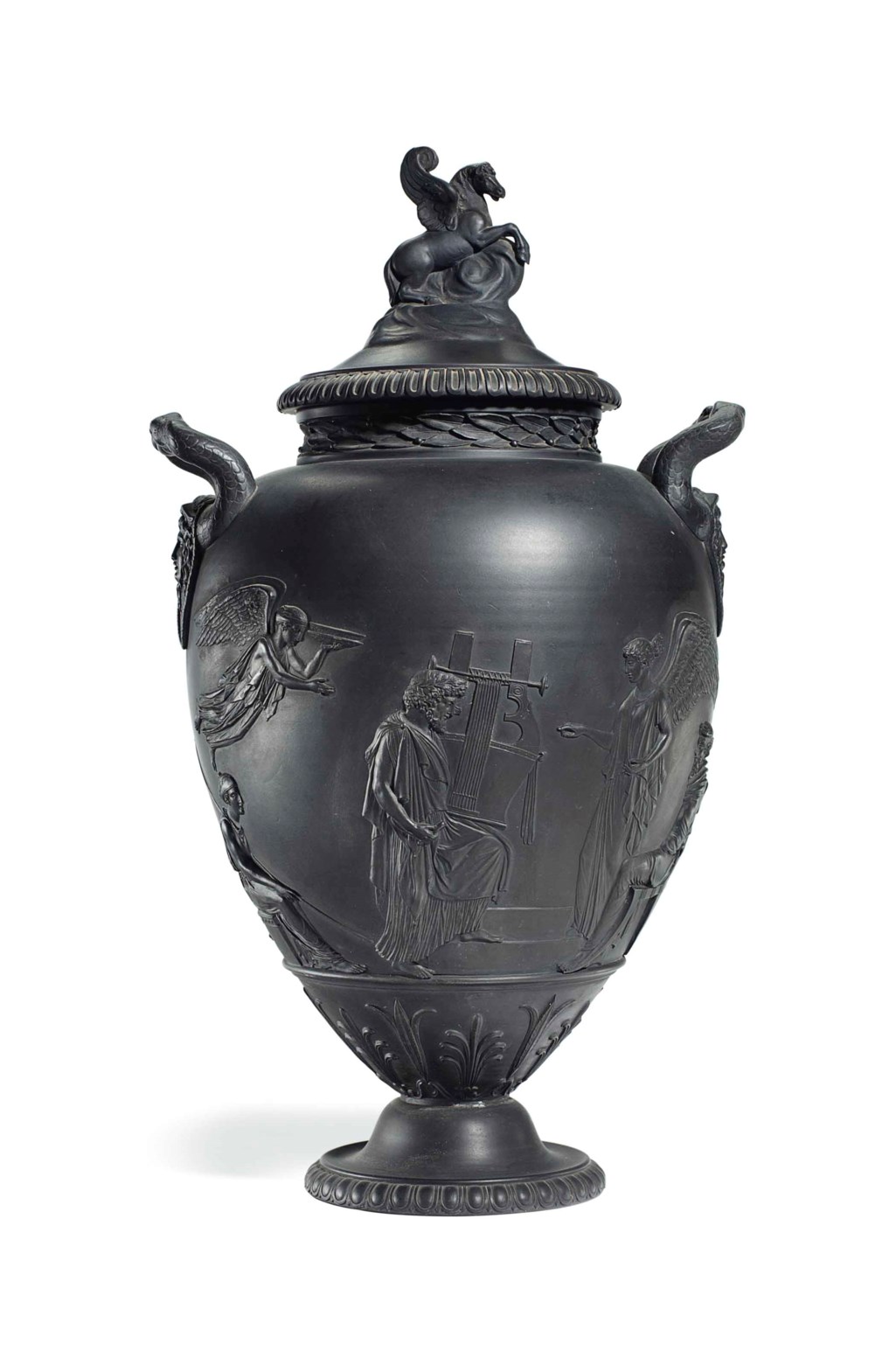A Wedgwood Black Basaltes Pegasus Vase And Cover 19th Century