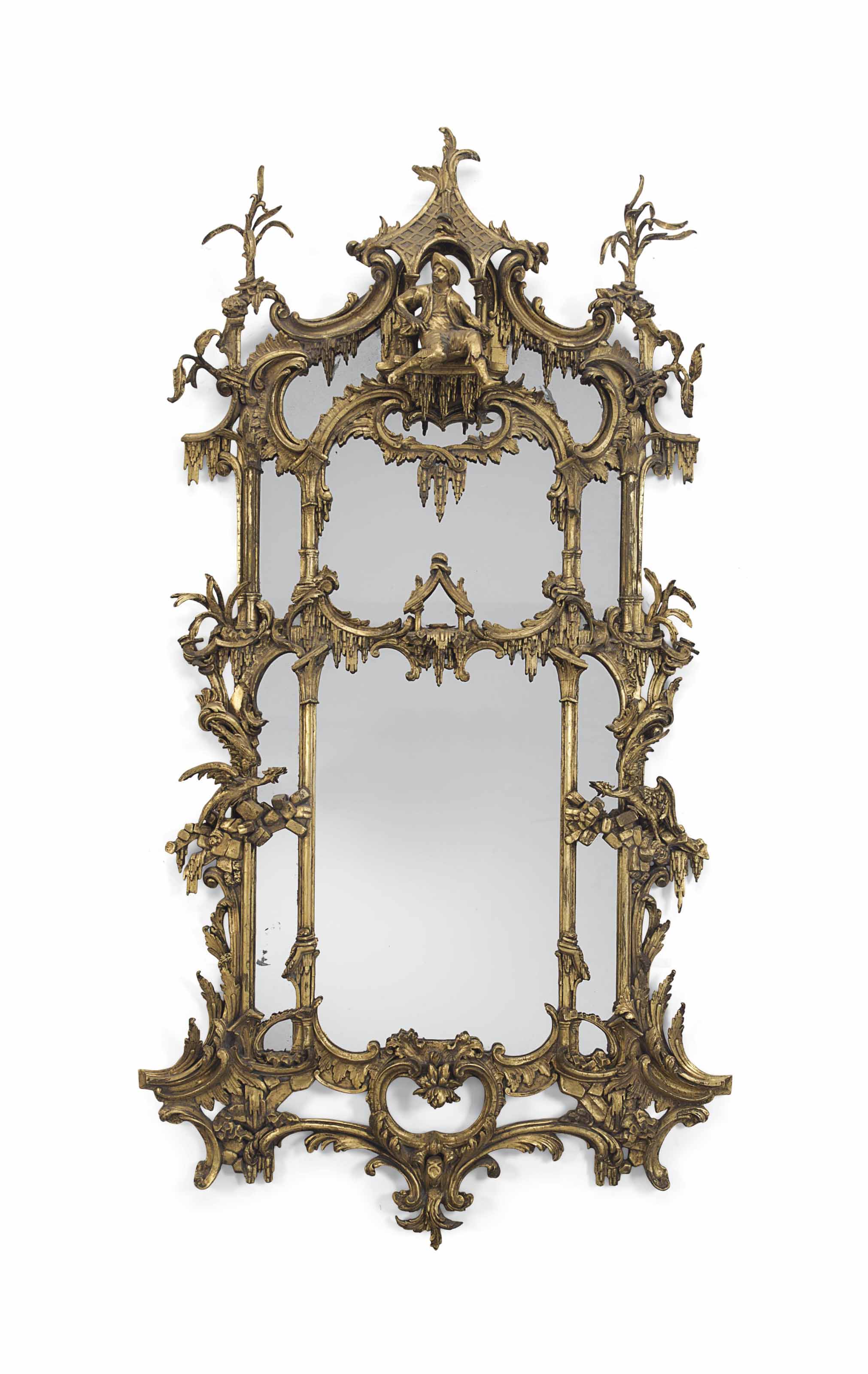 A George II-style giltwood and gilt-composition mirror, second half 19th century. 98 in (249 cm) high, 51 in (129.5 cm) wide. Sold for $8,750 on 5 April 2017  at Christie&rsquo;s in New York