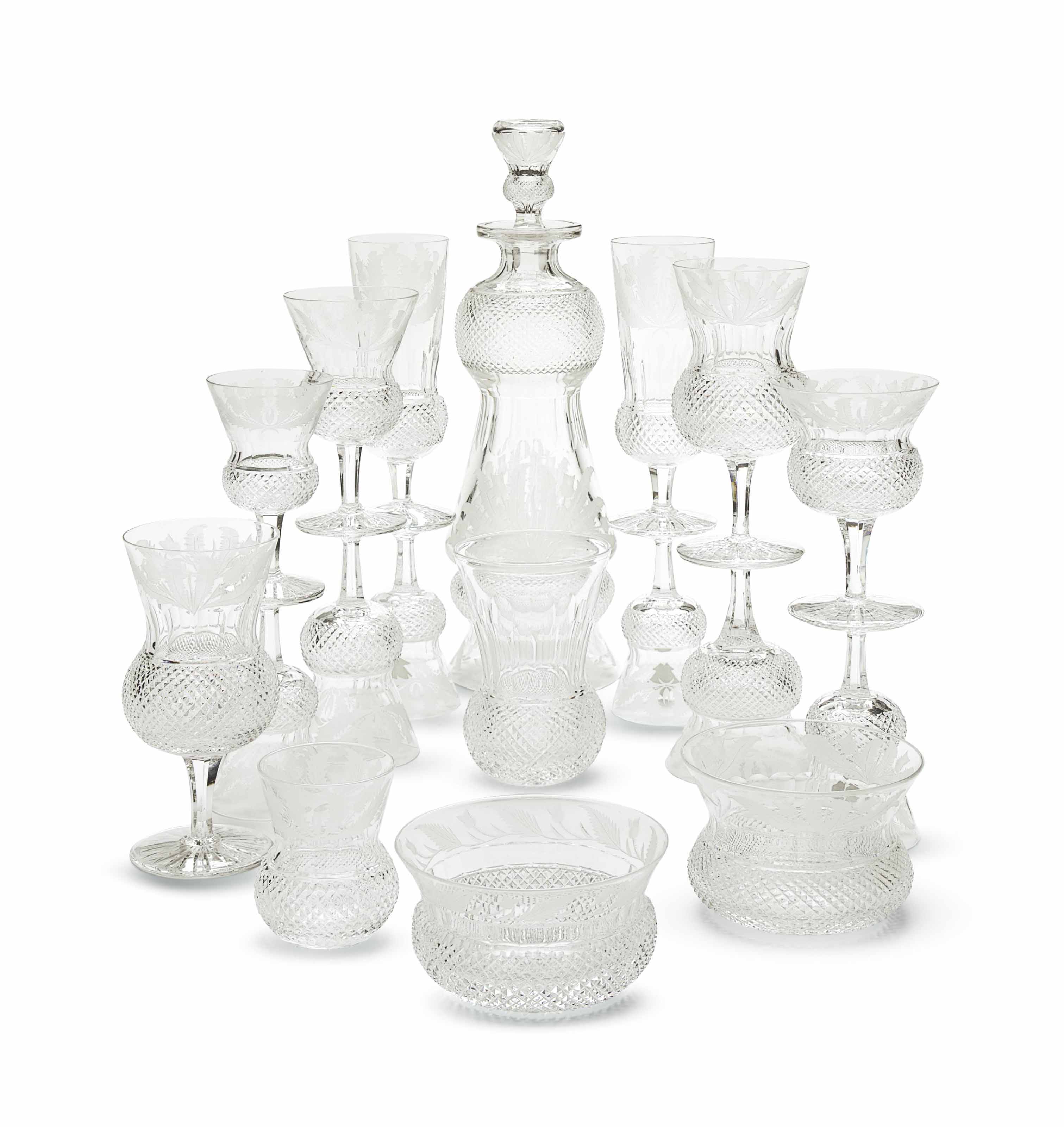 A SCOTTISH (EDINBURGH CRYSTAL) CUTGLASS PART STEMWARE SERVICE