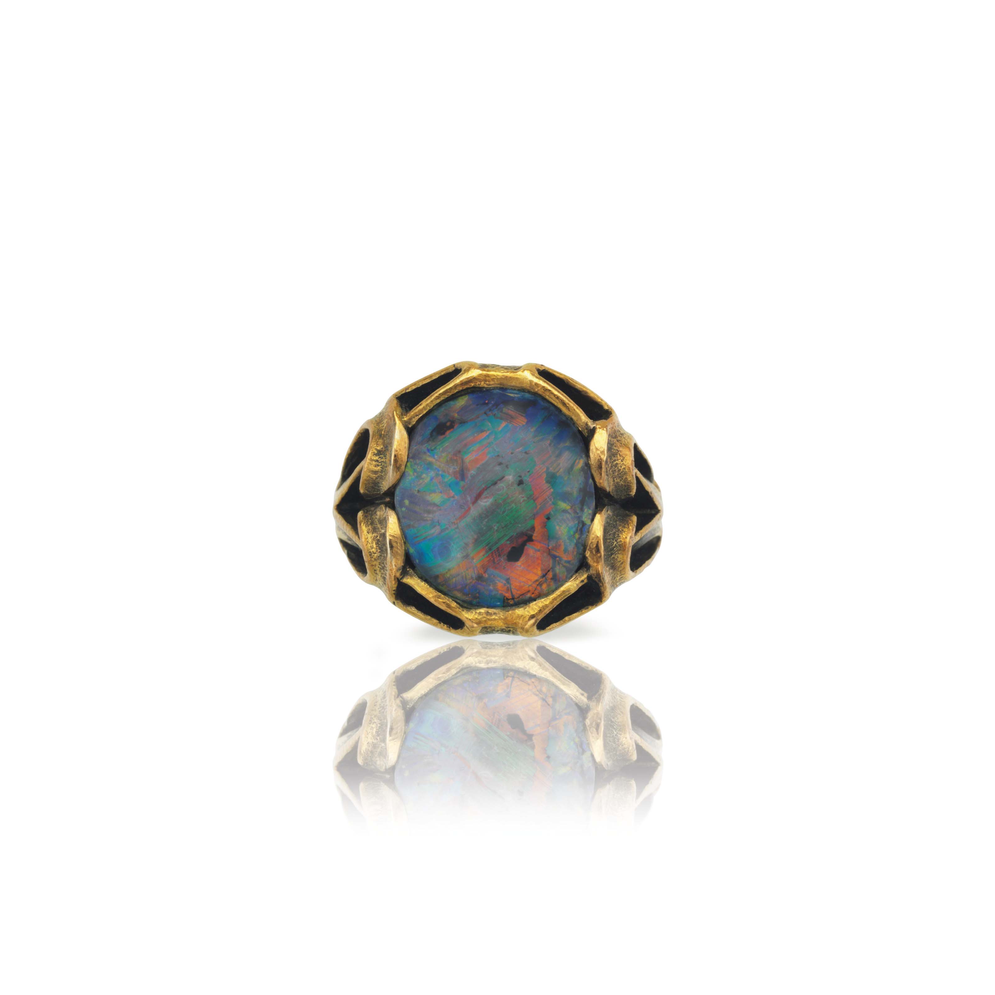 A BLACK OPAL RING, BY LOUIS COMFORT 