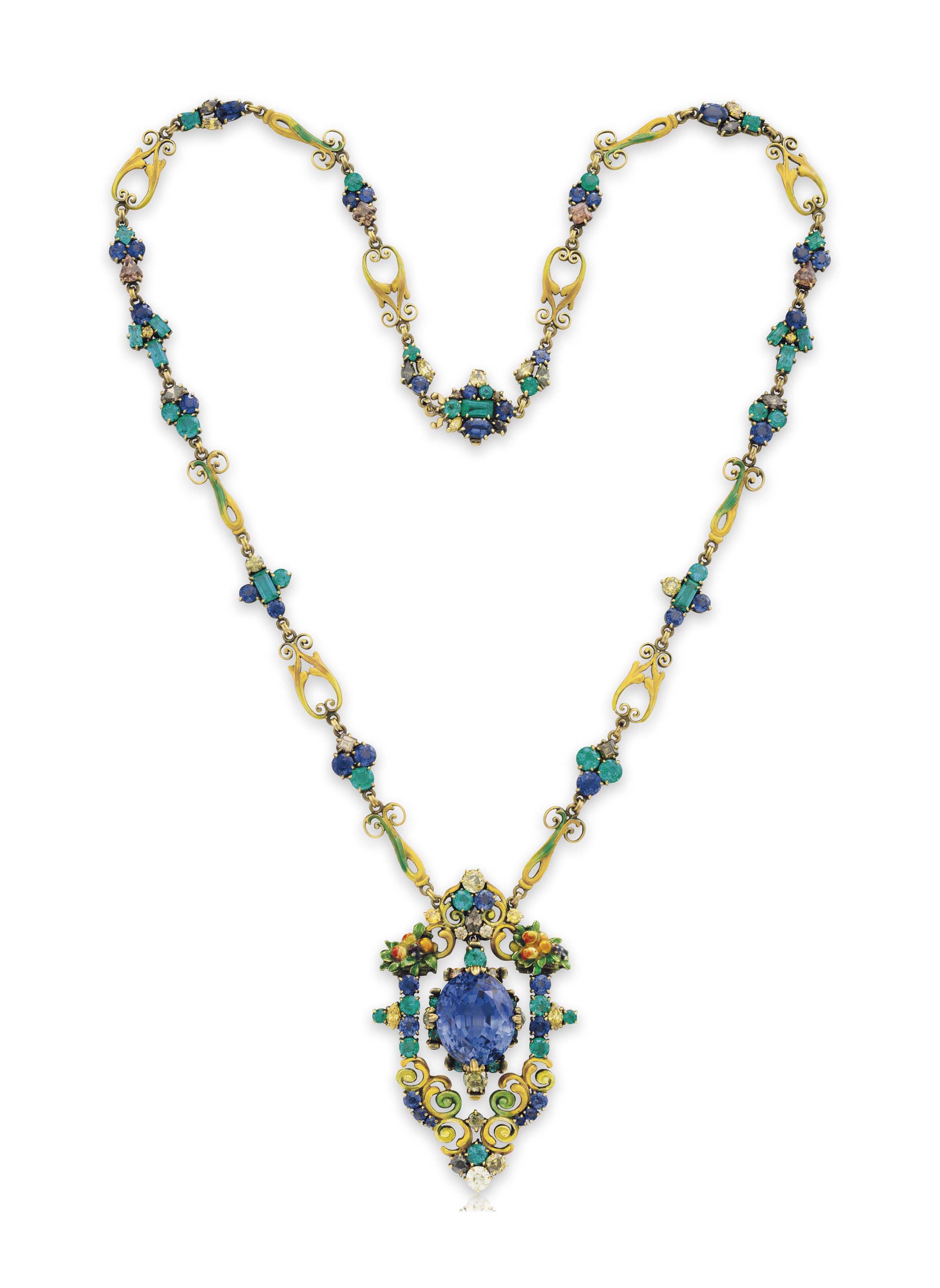 A MULTI-GEM PENDANT NECKLACE, BY LOUIS COMFORT TIFFANY, TIFFANY & CO 