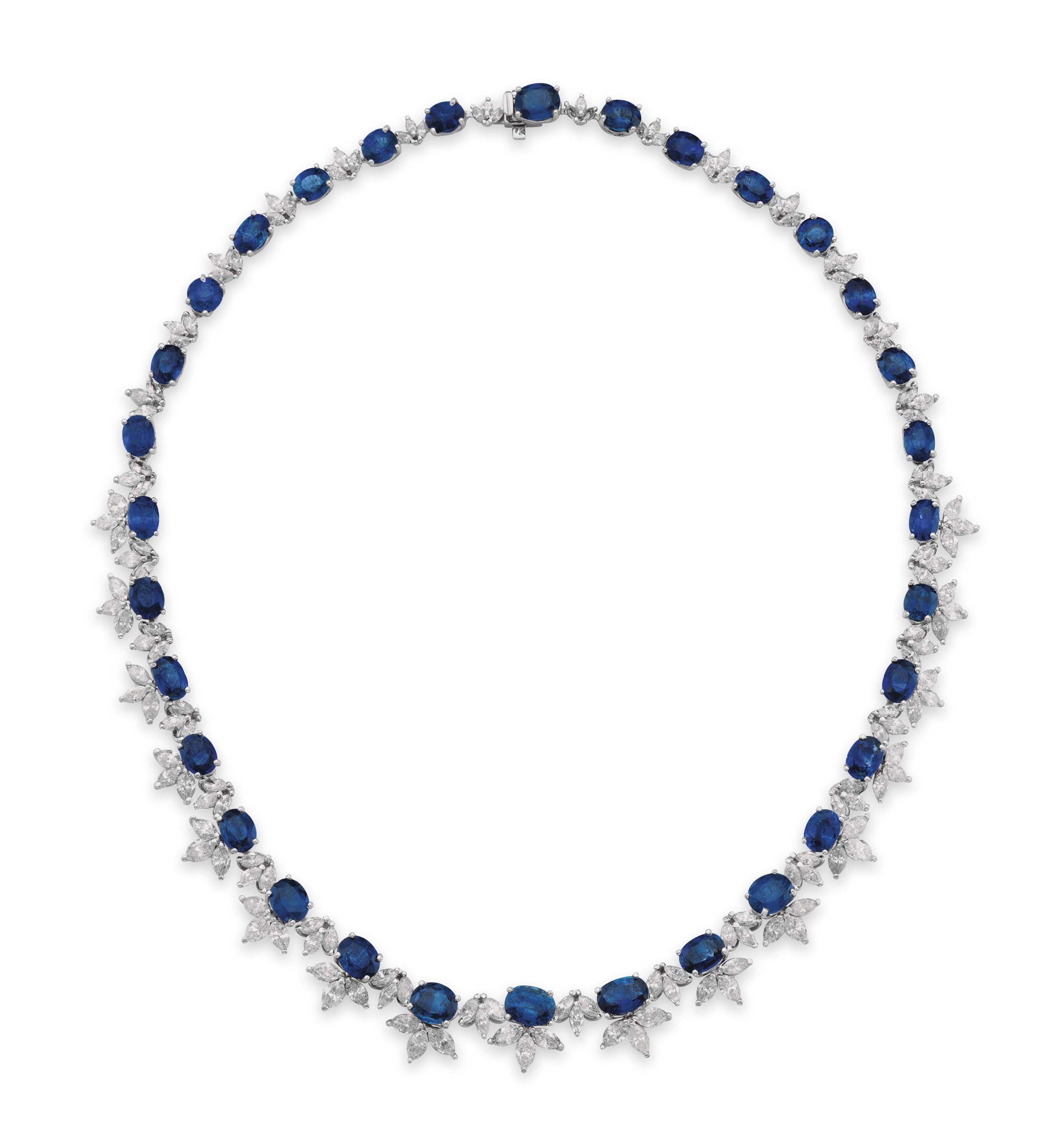A SAPPHIRE AND DIAMOND NECKLACE