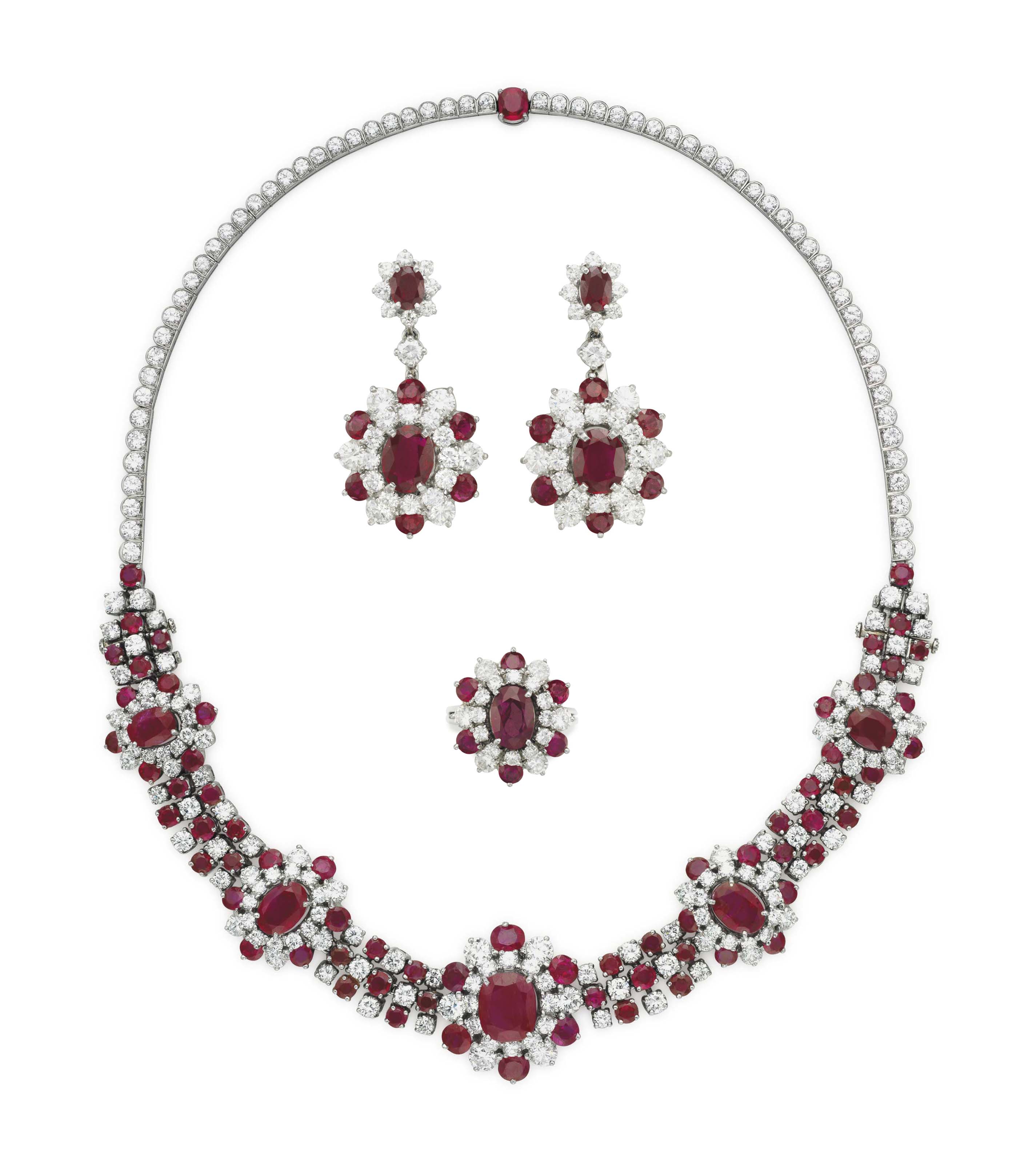 A SUITE OF RUBY AND DIAMOND JEWELRY BY OSCAR HEYMAN BROTHERS