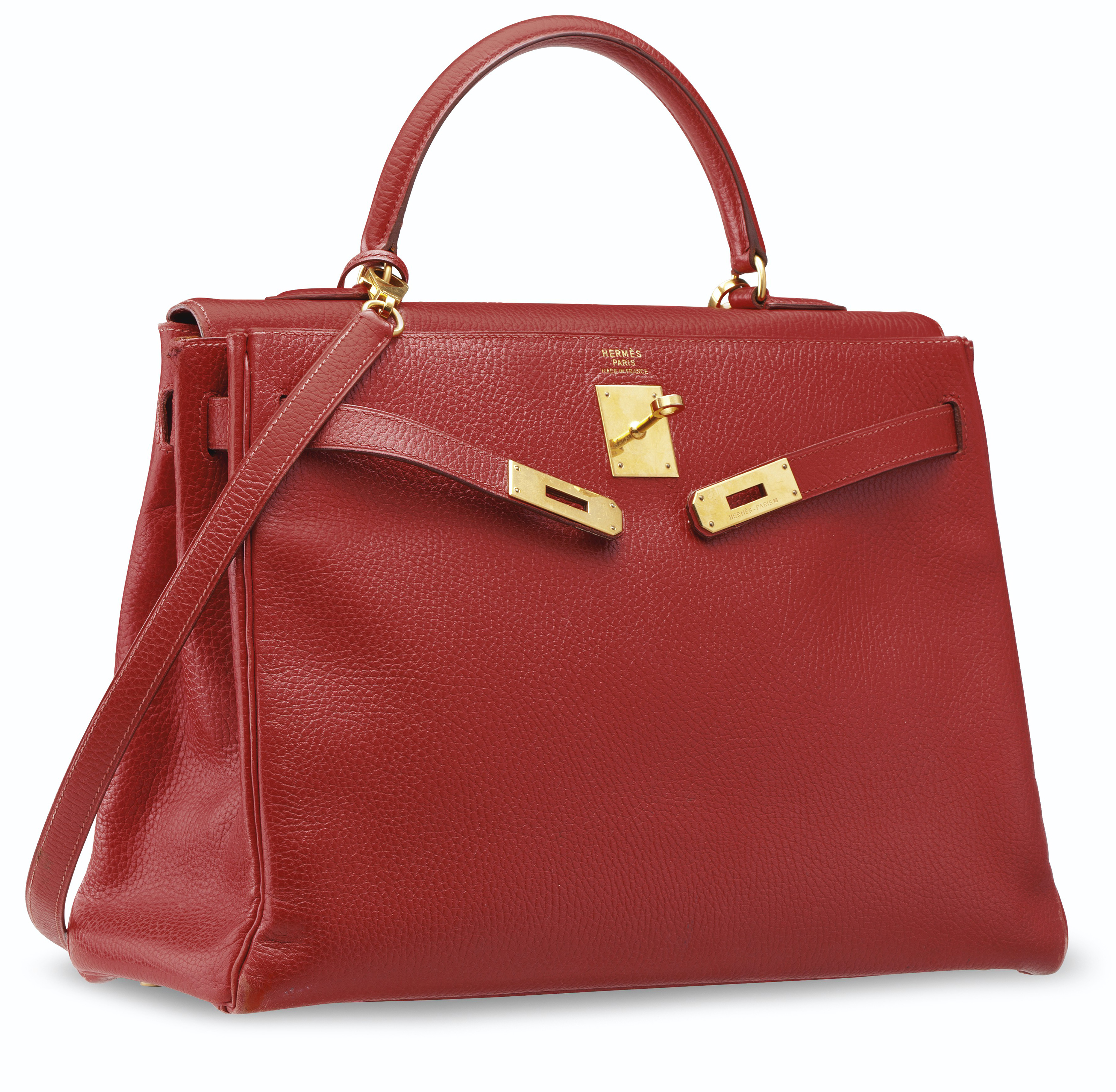 A ROUGE VIF ARDENNES LEATHER RETOURNÉ KELLY 35 WITH GOLD HARDWARE