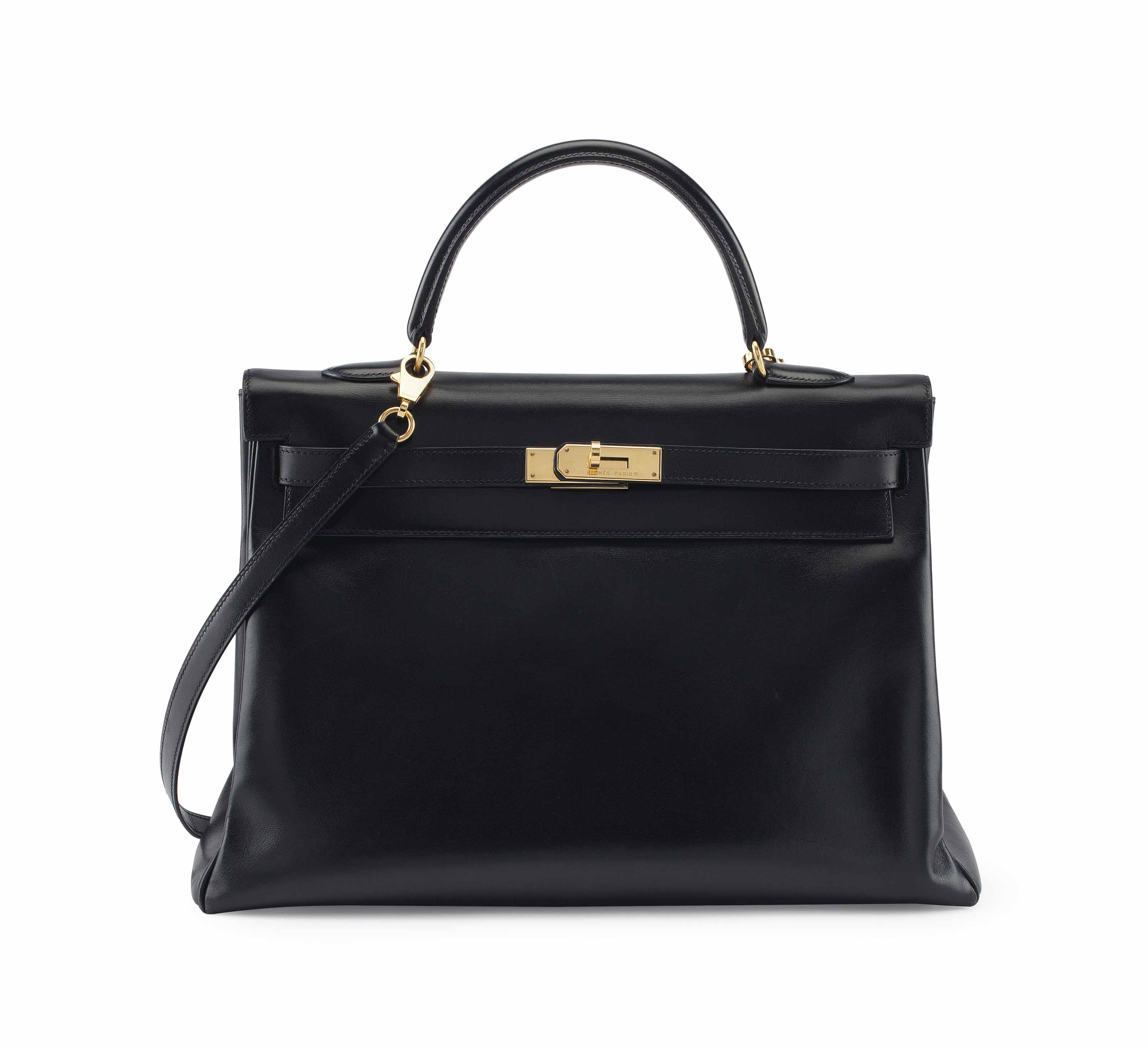 A SHINY BLACK ALLIGATOR SELLIER MINI KELLY 20 II WITH GOLD