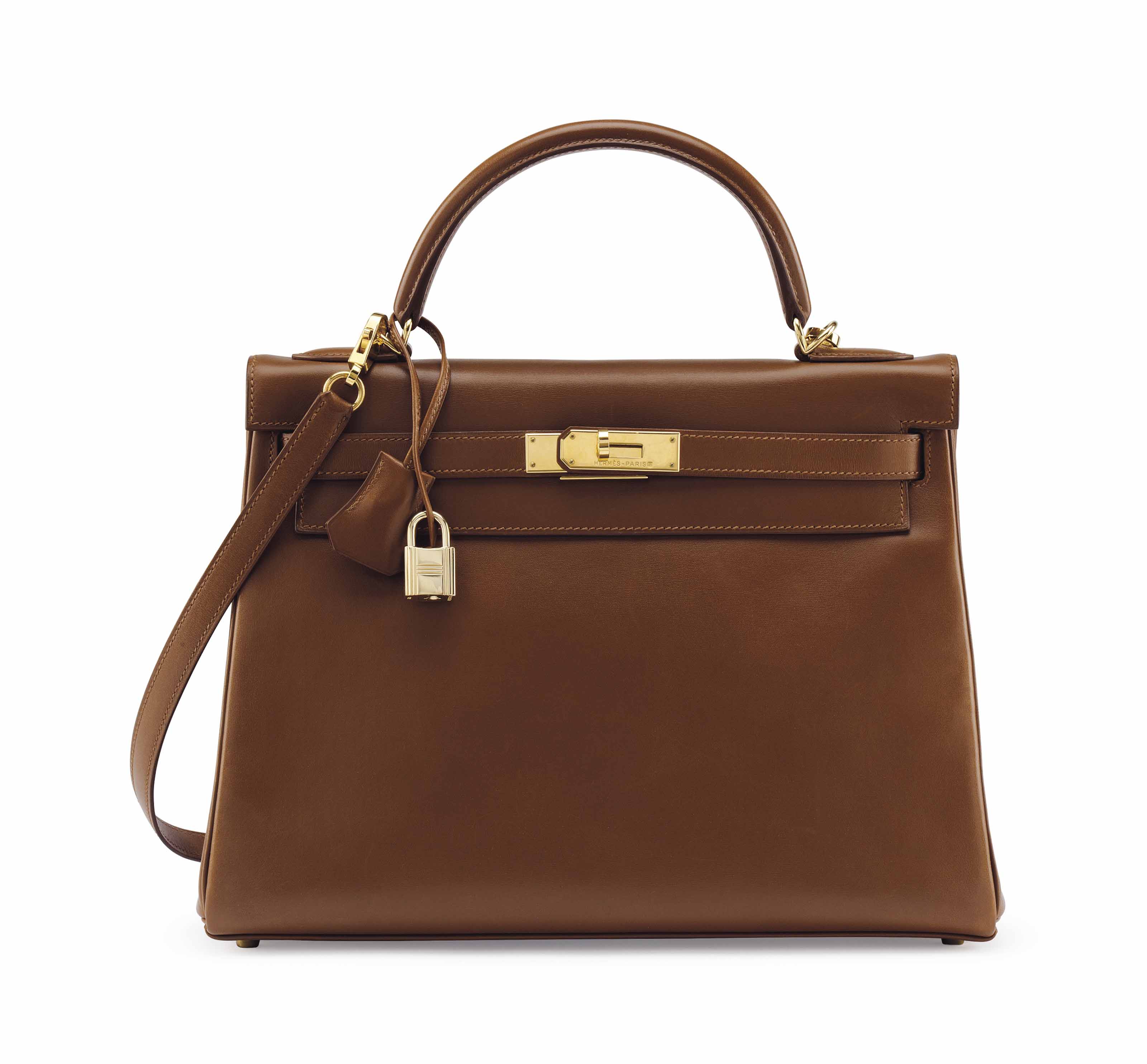 A NOISETTE CALF BOX LEATHER RETOURNÉ KELLY 32 WITH GOLD HARDWARE