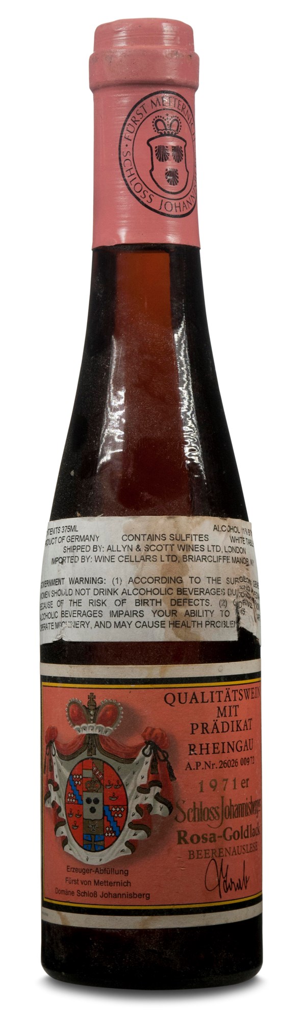 1971 ltd for sale on Schloss Johannisberg Rosa Goldlack Riesling Beerenauslese 1971 Rheingau Christie S