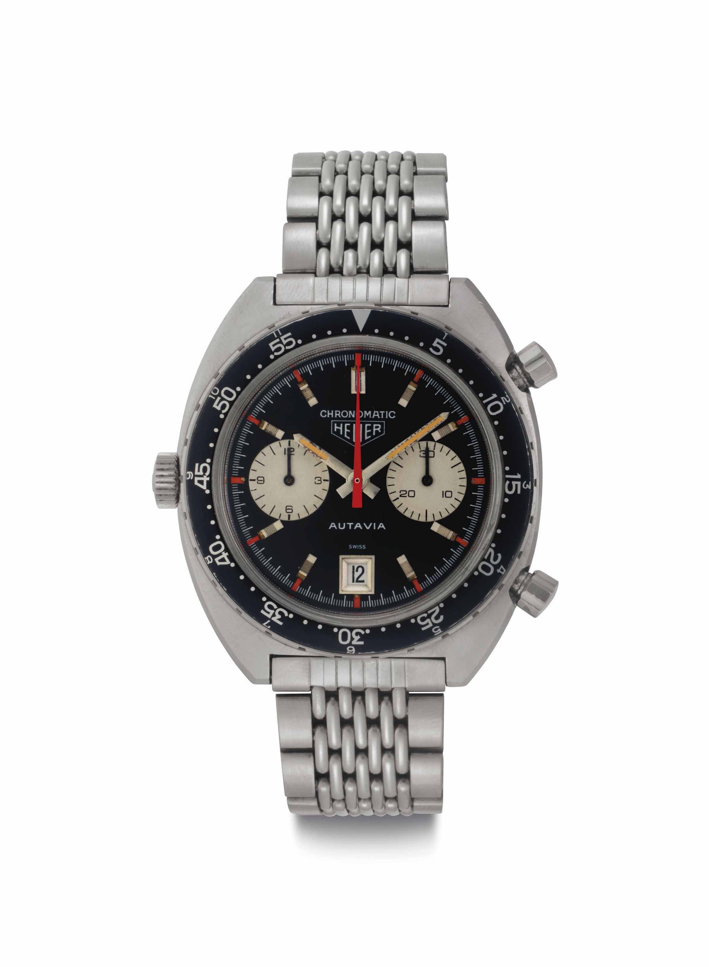 Heuer. A Fine Stainless Steel Chronograph Wristwatch, Signed Heuer
