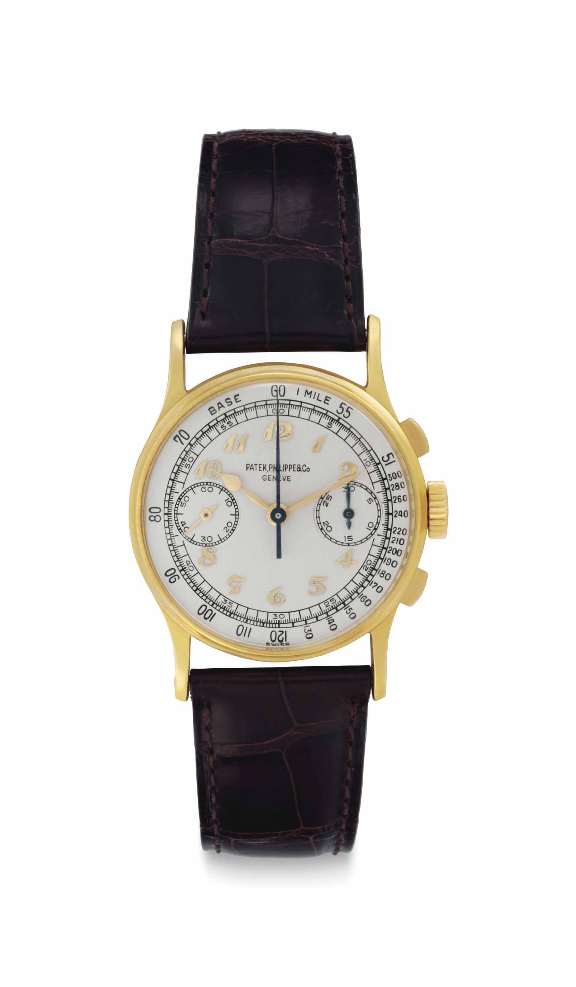 Patek Philippe, an historically important chronograph wristwatch with Breguet numerals belonging to Joe DiMaggio, 1947, sold for $281,250 on 7 December 2017 at Christie's in New York