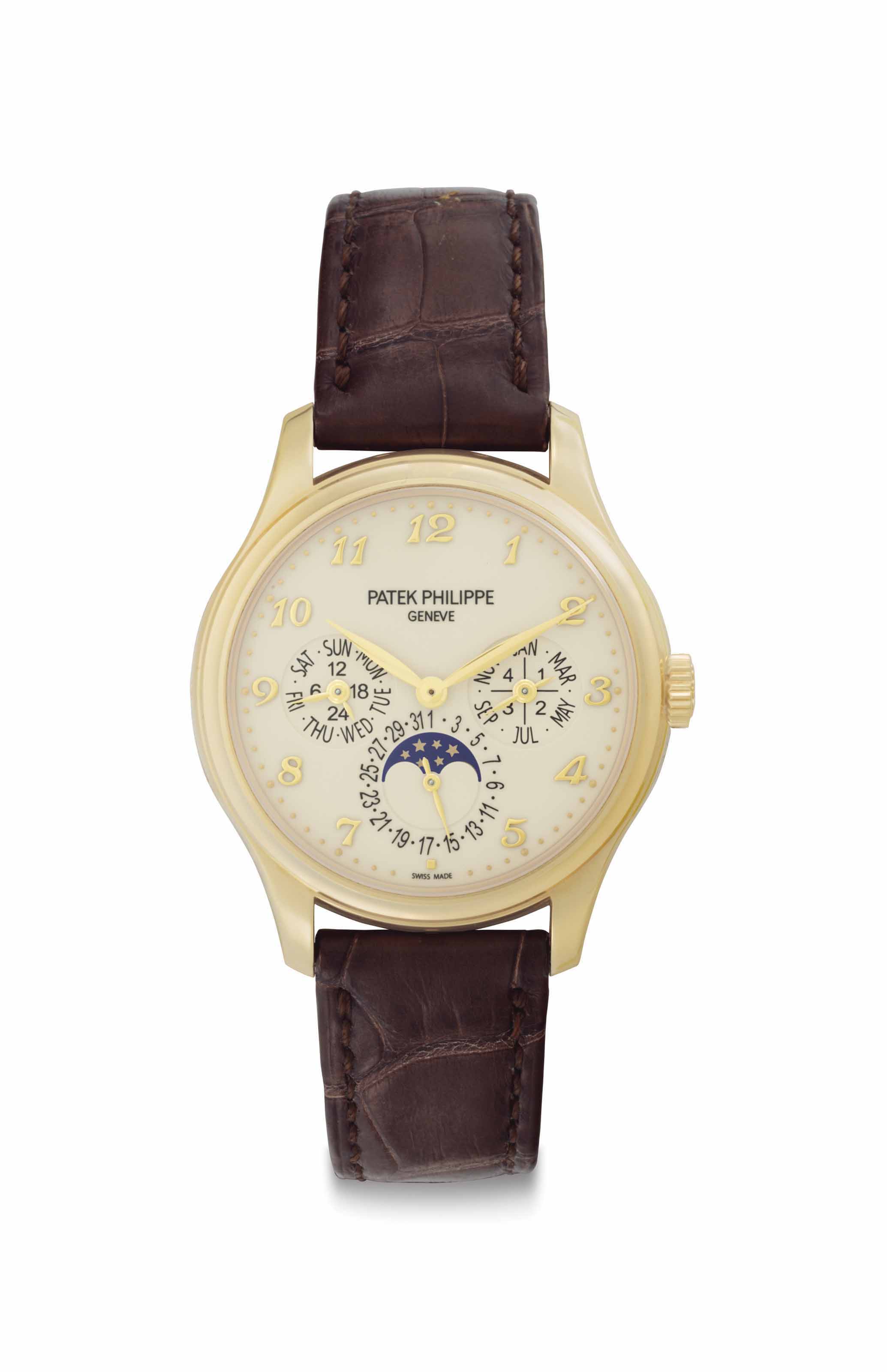 Patek Philippe. A Fine 18k Gold Automatic Perpetual Calendar Wristwatch with Moon Phases Signed Patek Philippe Geneve Ref. 5327J Movement No. 5 979 285 Case No. 6 155 940 Circa 2016 Christie s