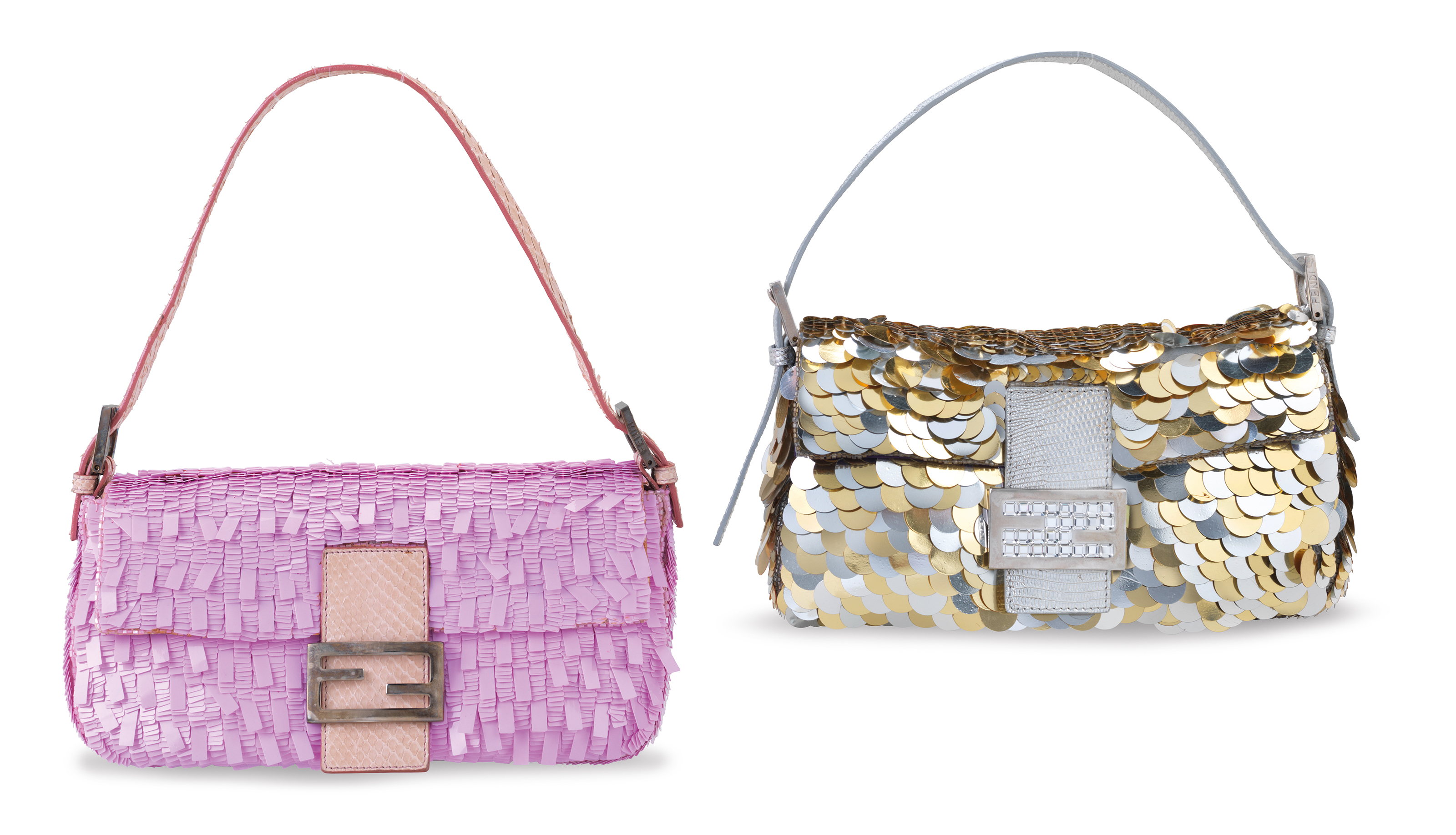 A SET OF TWO: A PINK SEQUIN BAGUETTE & A GOLD SEQUIN ...