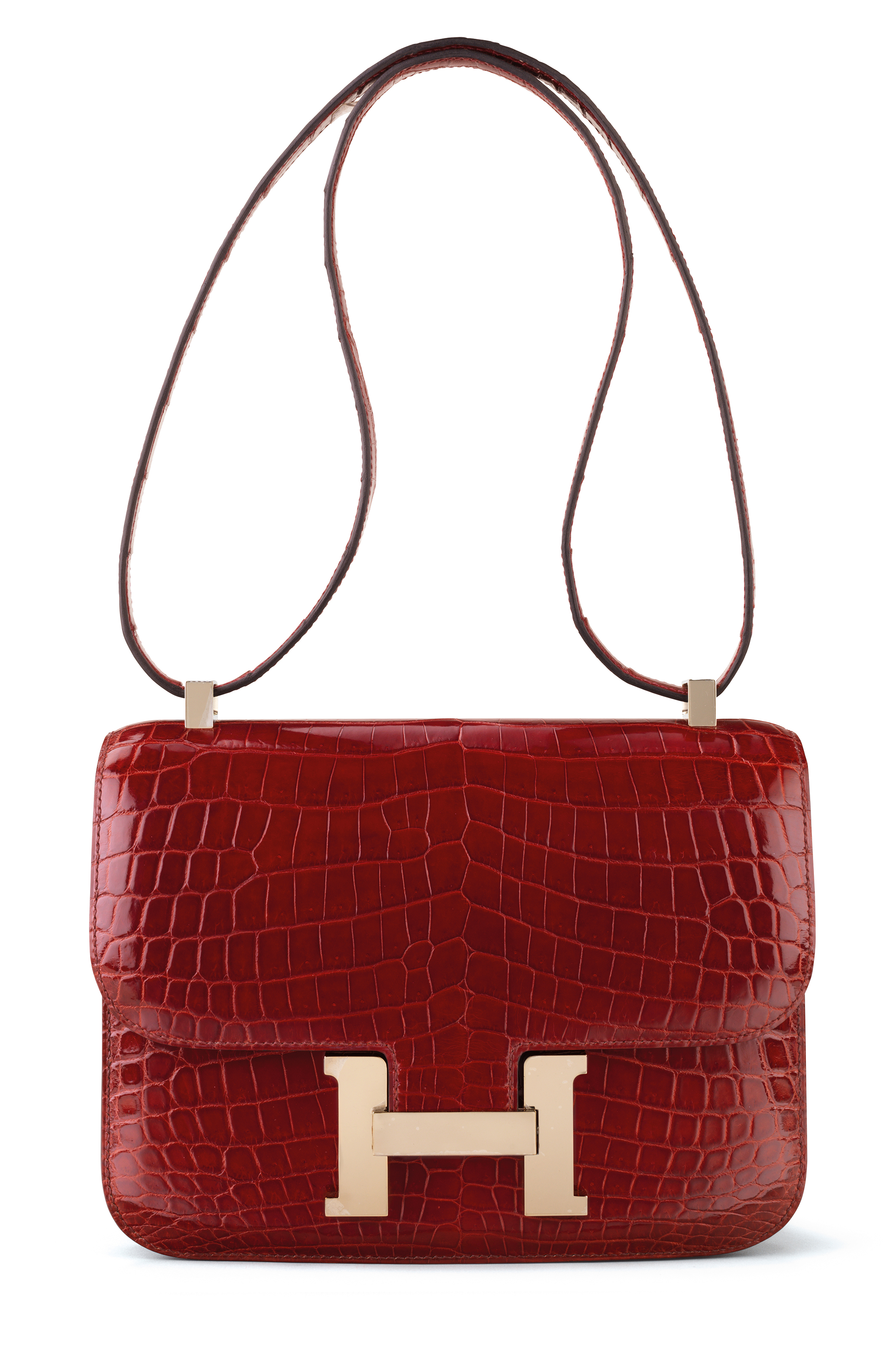 A SHINY ROUGE H NILOTICUS CROCODILE CONSTANCE  24 WITH GOLD 