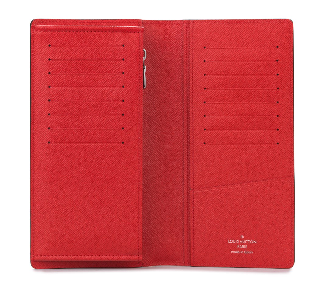 A RED & WHITE EPI LEATHER PASSPORT WALLET WITH SILVER HARDWARE BY