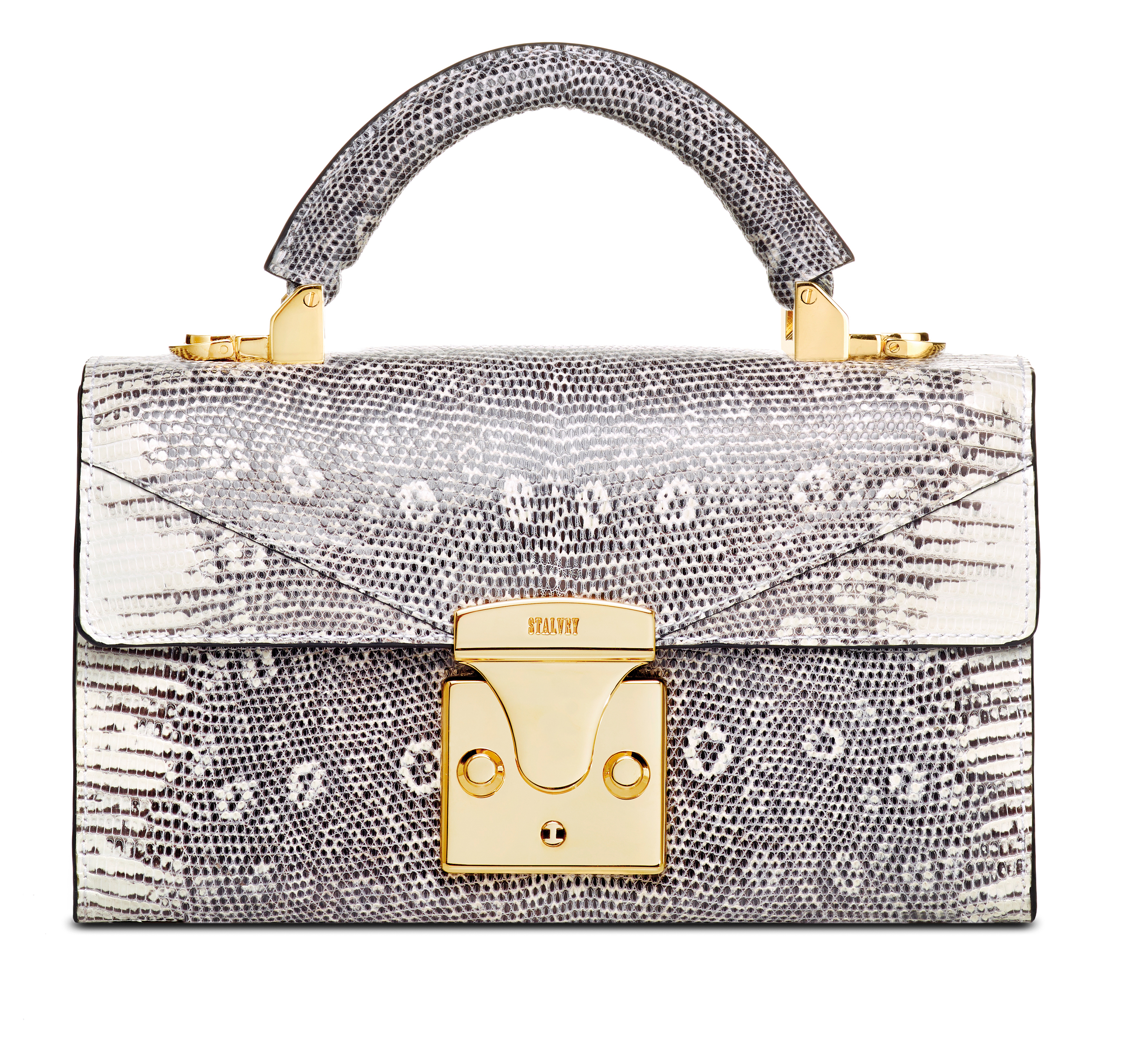 A NATURAL LIZARD 2.0 MINI TOP HANDLE WITH GOLD HARDWARE, STALVEY