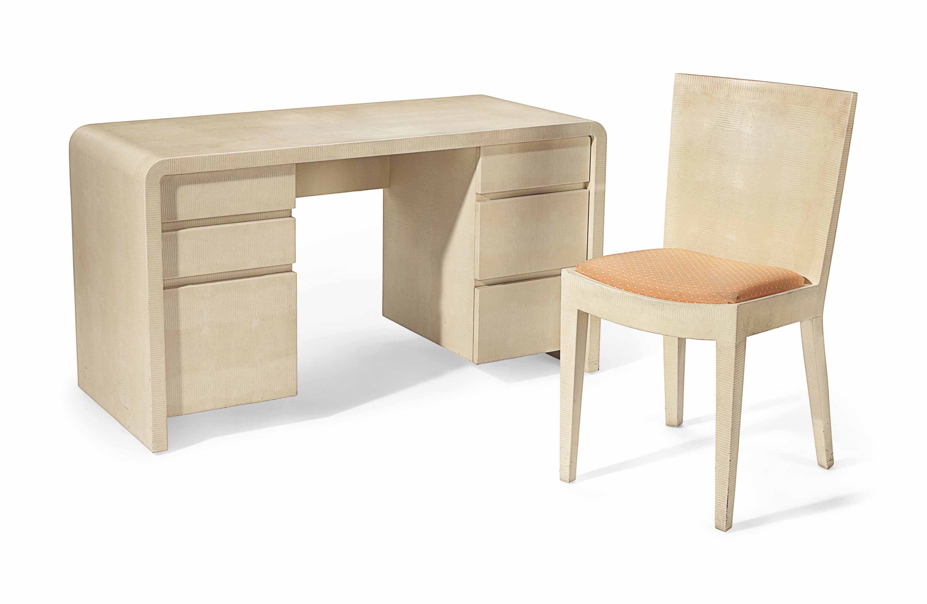 A Faux Skin Veneered Desk And Chair By Karl Springer 1989