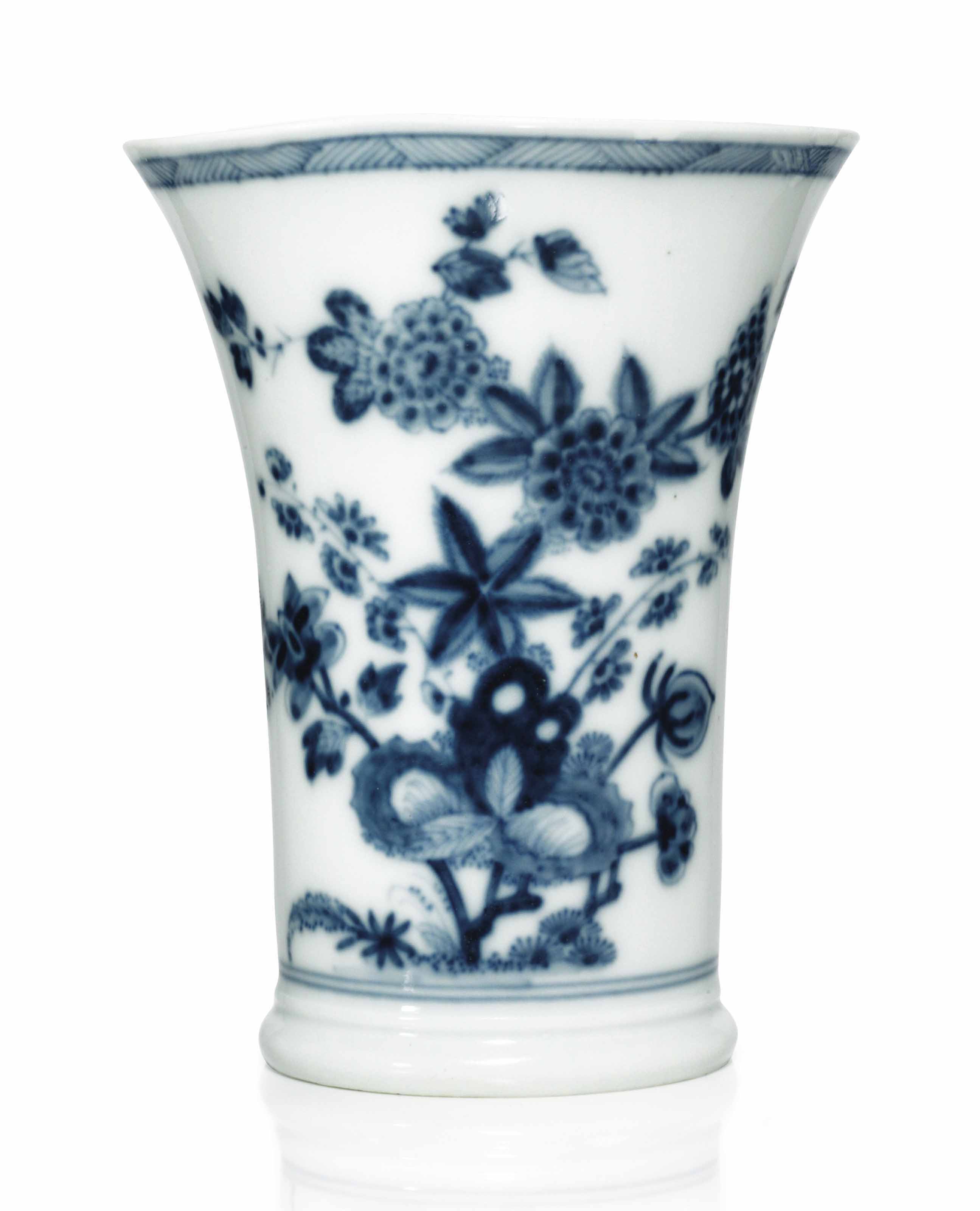 A MEISSEN (AUGUSTUS REX) PORCELAIN BLUE AND WHITE BEAKER VASE , CIRCA