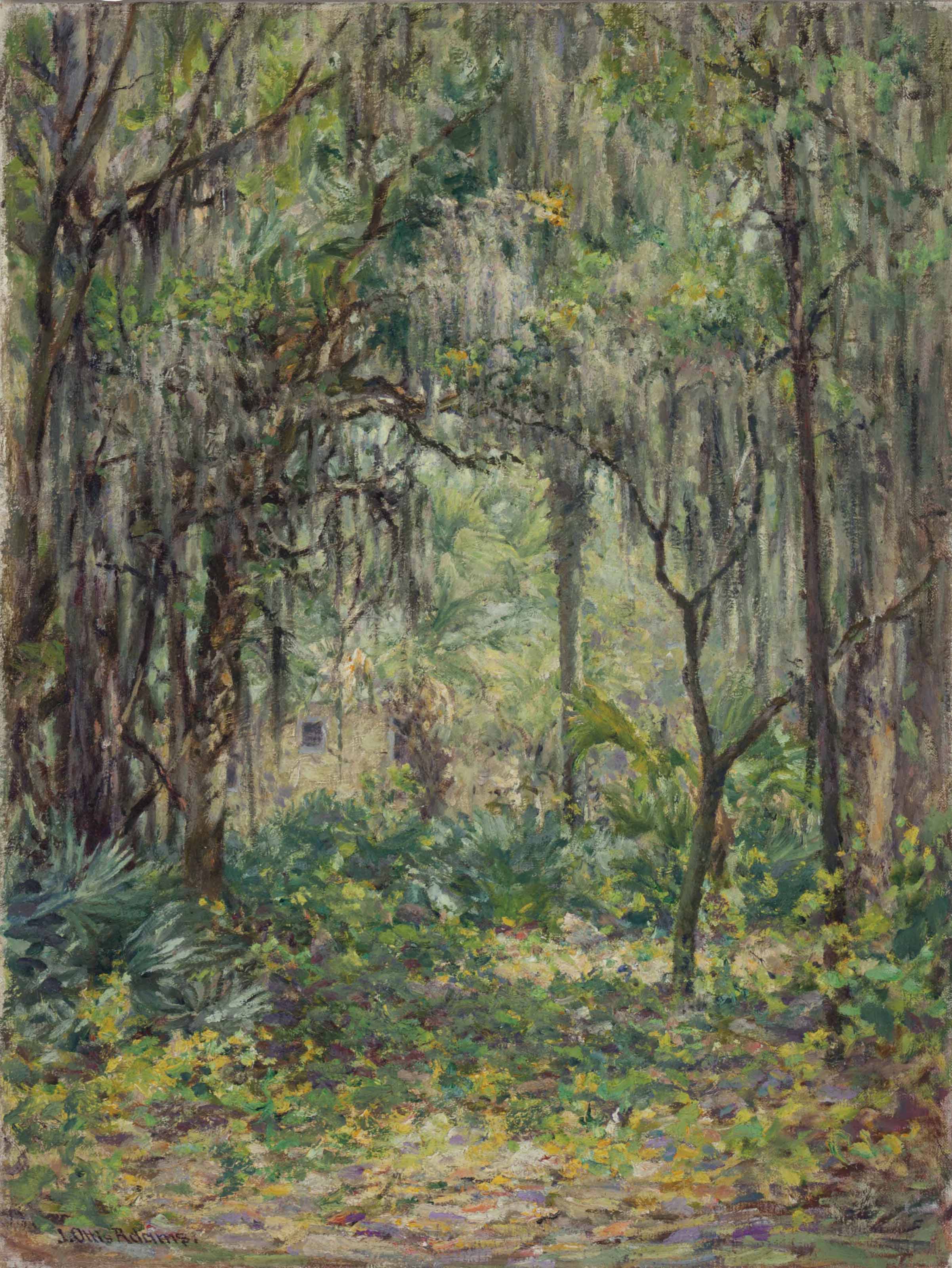 John Ottis Adams American 1851 1927 Florida Jungle With Cabin St Petersburg Paintings Oil Christie S