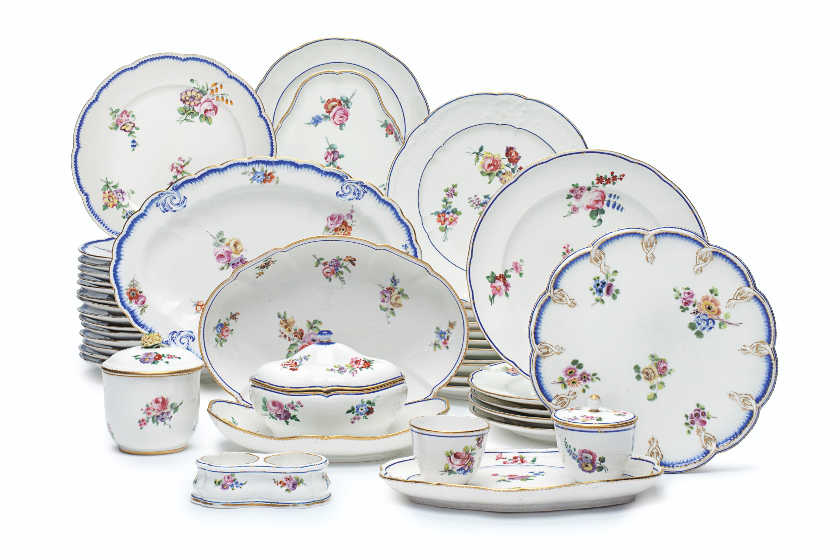 AN ASSEMBLED SEVRES PORCELAIN PART DINNER SERVICE, 18TH CENTURY