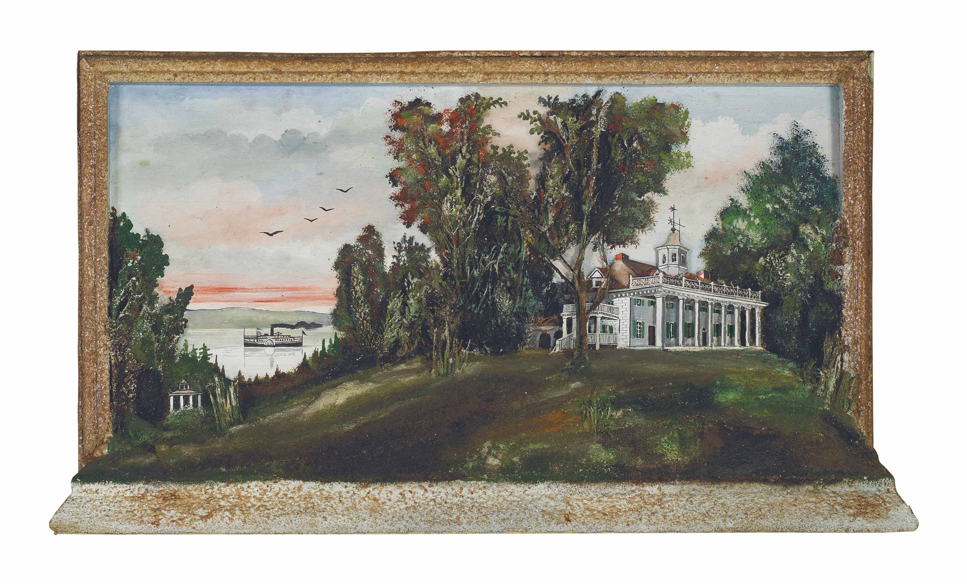 A Polychrome Paint Decorated Diorama Of Mount Vernon Ambrose