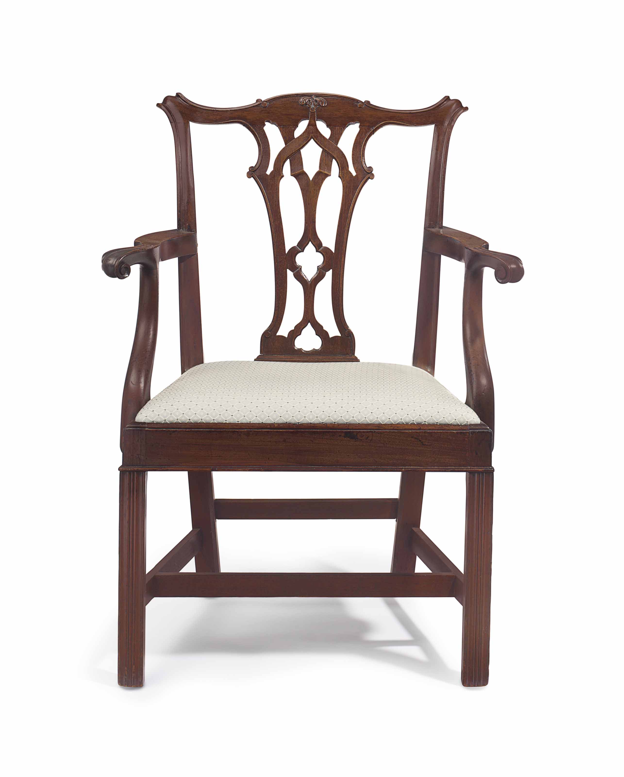 A CHIPPENDALE CARVED MAHOGANY ARMCHAIR , PHILADELPHIA, CIRCA 1780