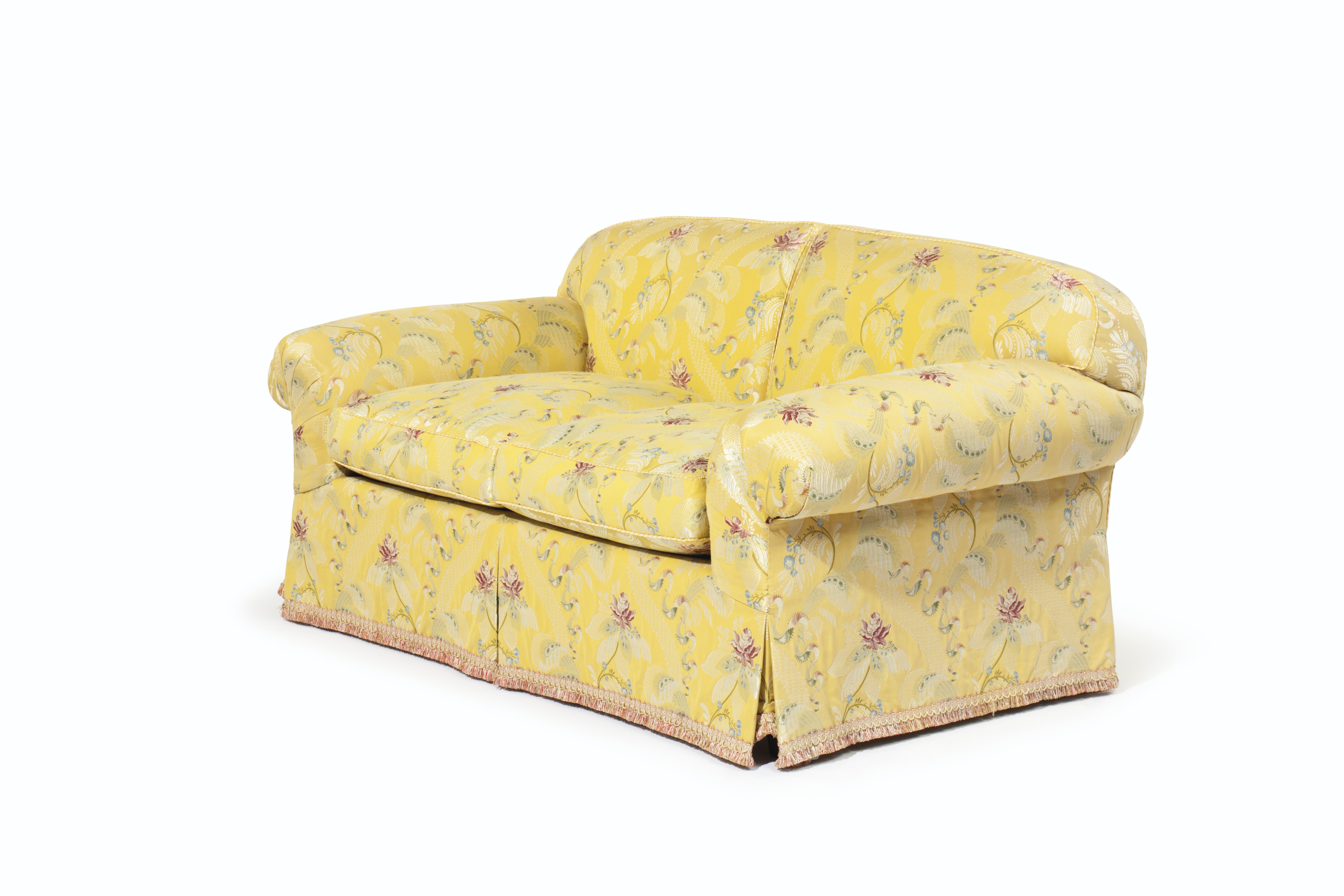 A PAIR OF YELLOW FLORAL SILK TWOCUSHION SOFAS , MODERN Christie's
