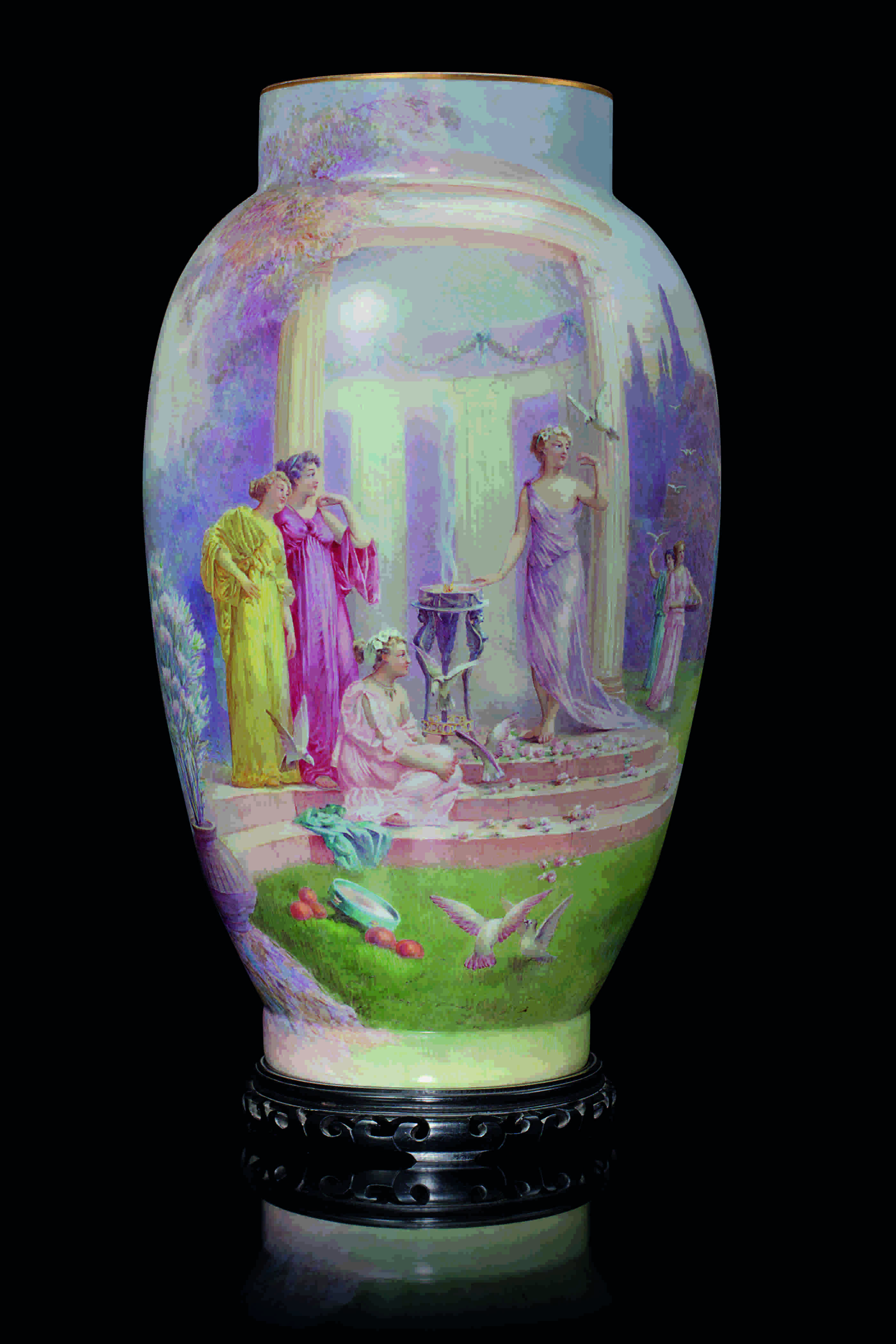 A Large Baccarat Painted Glass Vase Late 19th Century Signed