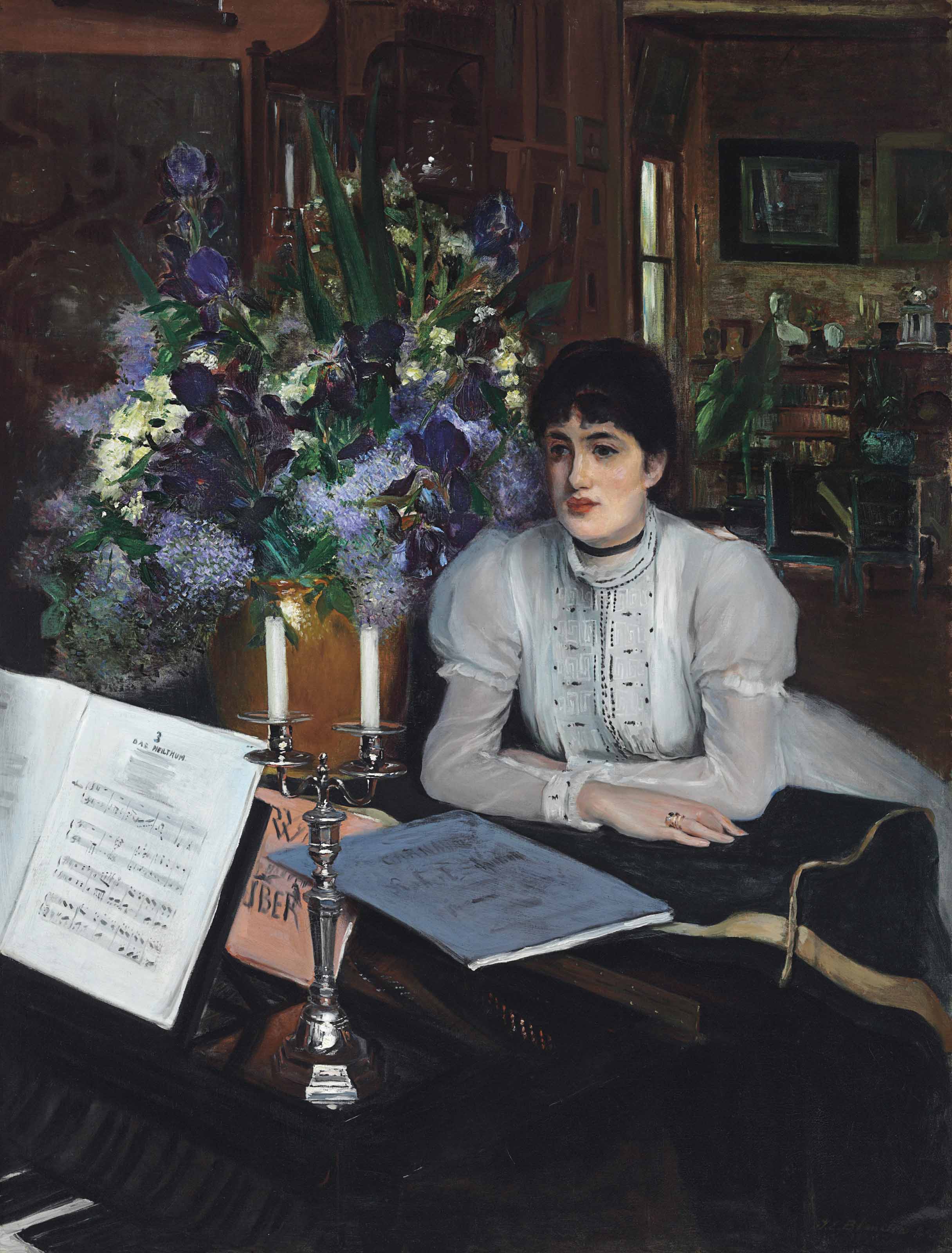Jacques-&Eacute;mile Blanche (French 1861-1942), Henriette Chabot au piano. 57&frac12; x 44&frac14;  in (146.1 x 112.4  cm). Estimate: $600,000-900,000. This lot is offered in 19th Century European Art on 31 October 2017  at Christie&rsquo;s in New York