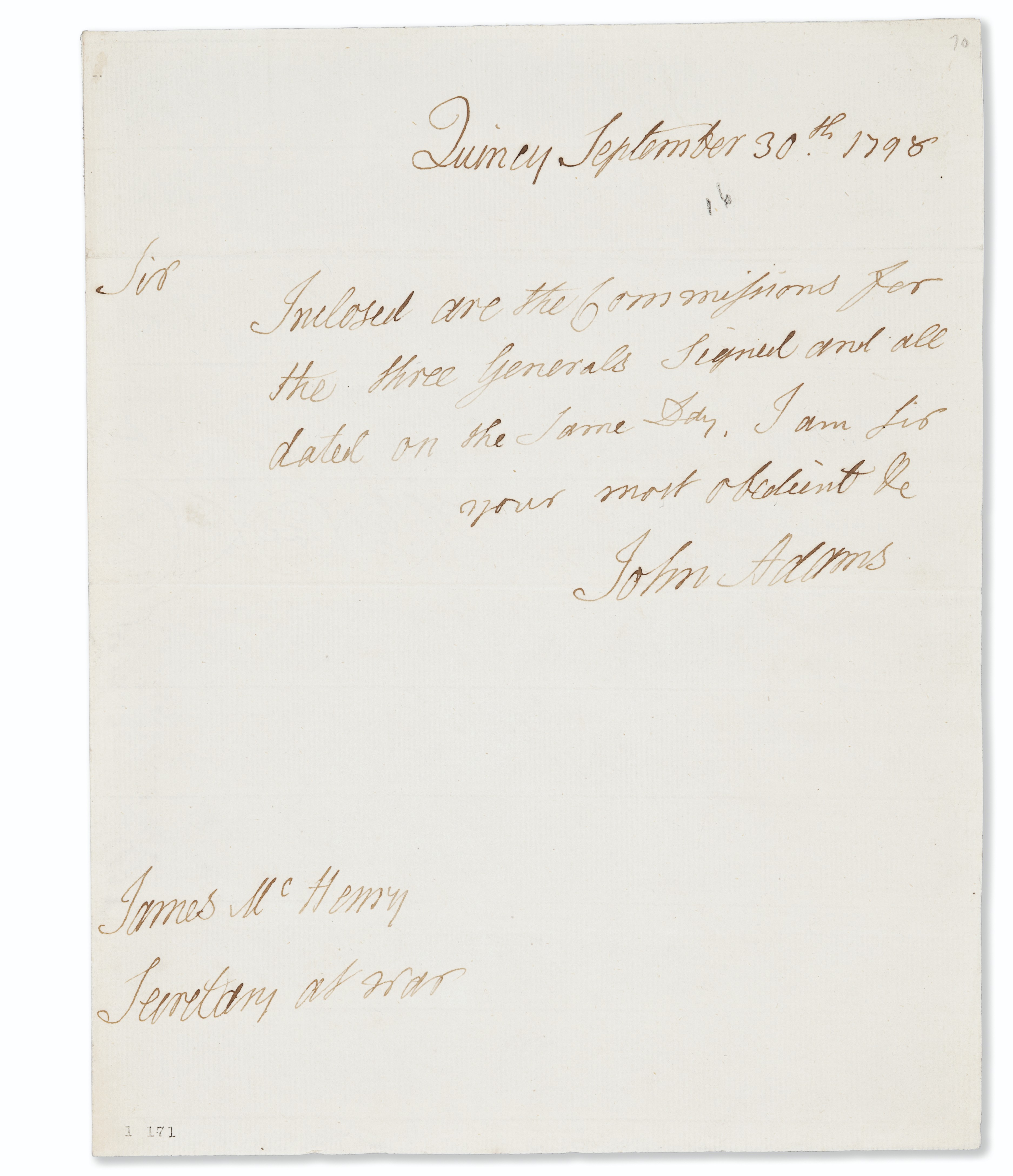 Adams John 1735 1826 Autograph Letter Signed John Adams Quincy 30 September 1798 Books Manuscripts Manuscripts Documents Letters Christie S