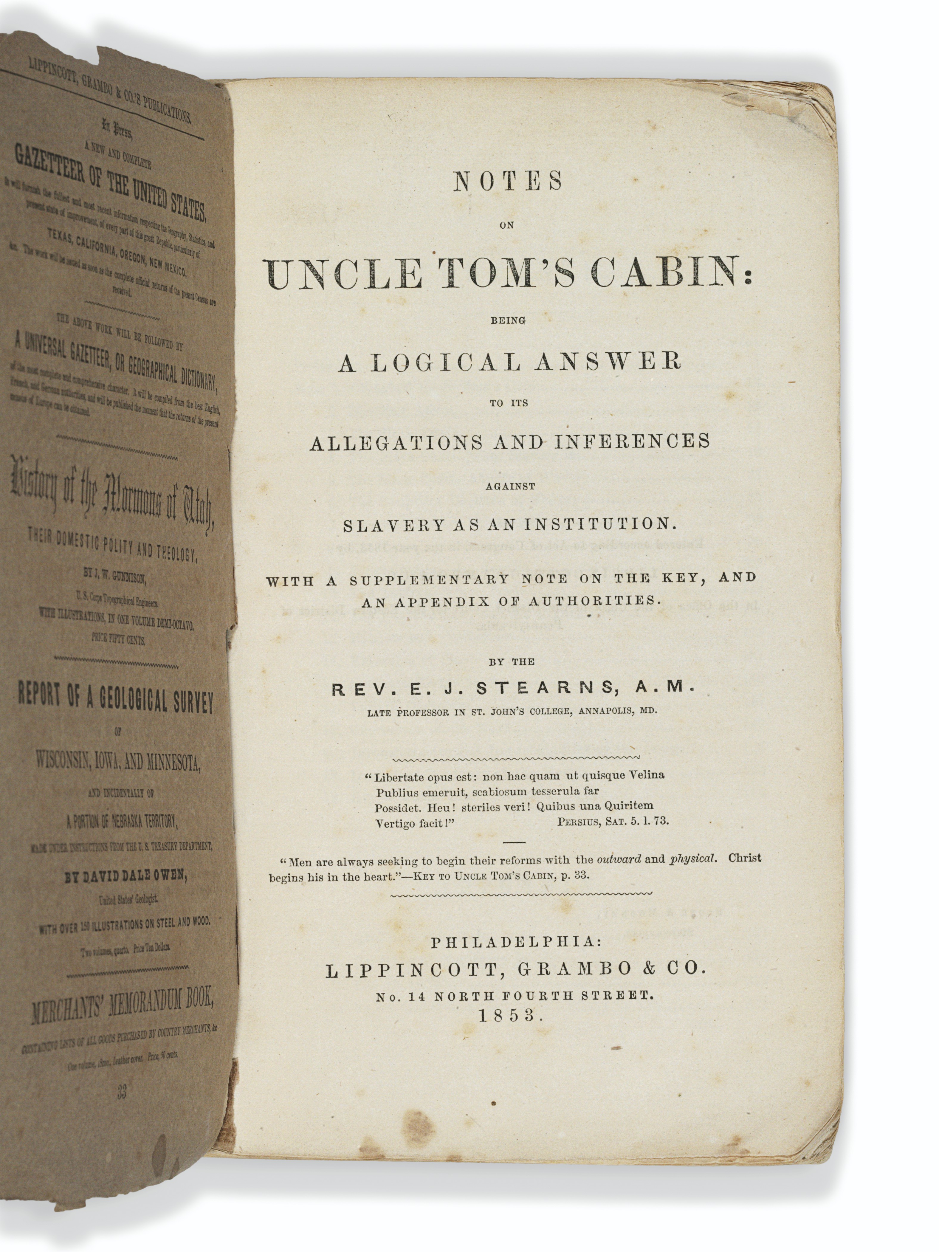 Stowe Harriet Beecher 1811 1896 Uncle Tom S Cabin Boston