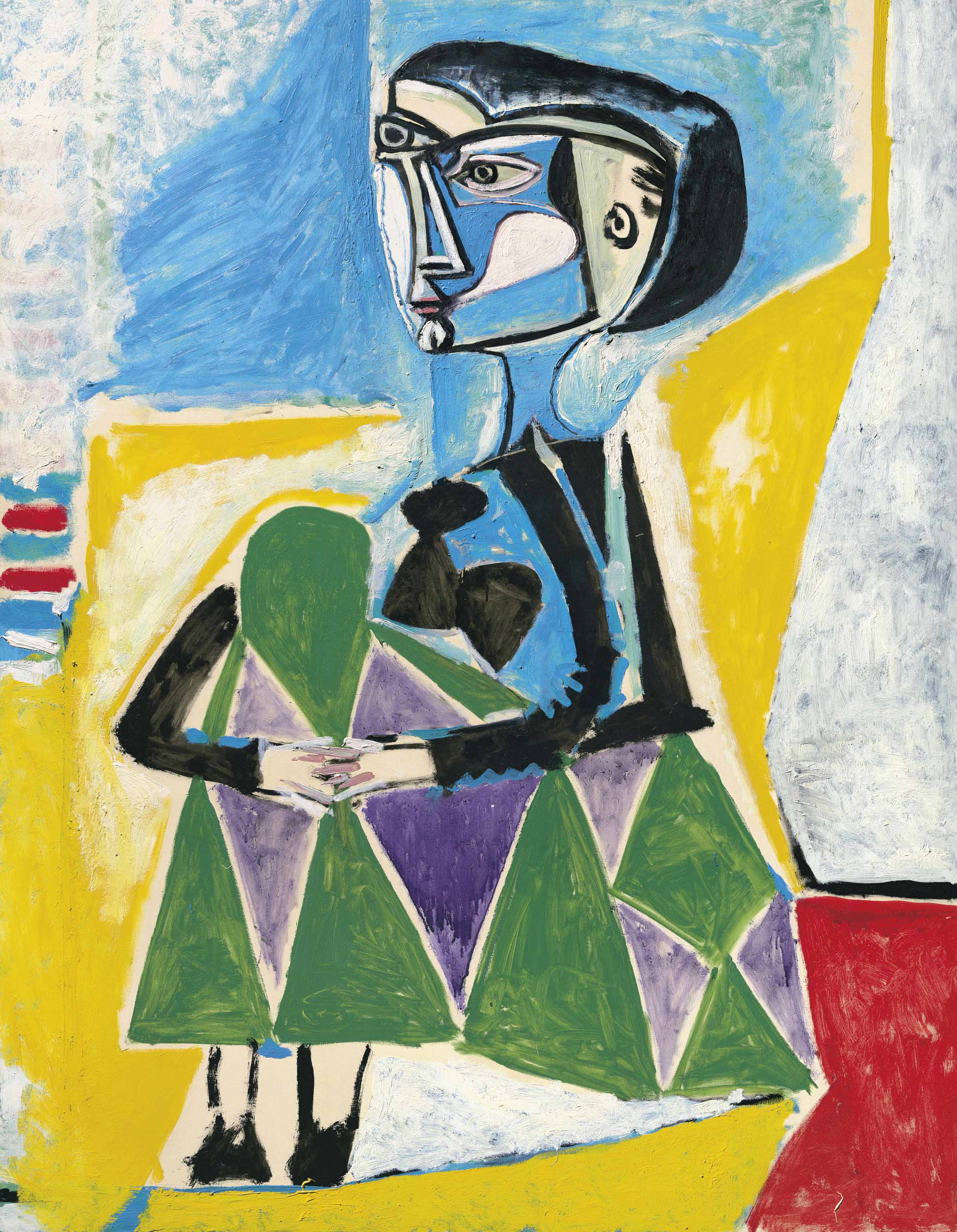 Pablo Picasso (1881-1973), Femme accroupie (Jacqueline), painted on 8 October 1954. 57&frac12; x 44⅞  in (146 x 114  cm). Estimate: $20,000,000-30,000,000. This lot is offered in the&nbsp;Impressionist &amp; Modern Art Evening Sale on 13 November 2017  at Christie&rsquo;s in New York