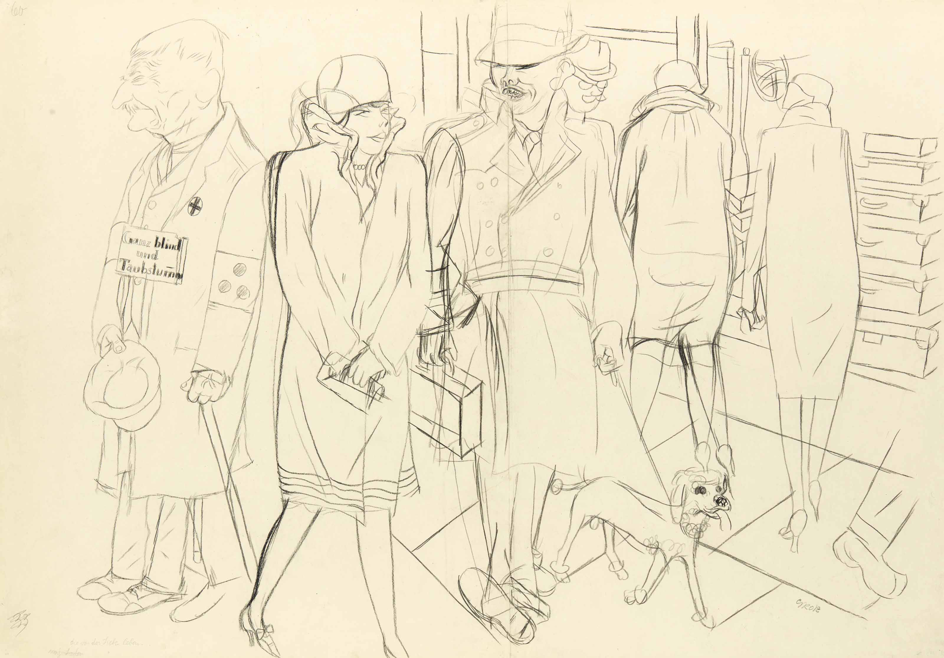George Grosz (1893-1959), Die von der liebe Leben, circa 1926. 23⅝ x 34 &frac12;  in (60 x 87.4  cm). Sold for $75,000 on 14 November 2017 at Christie&rsquo;s in New York