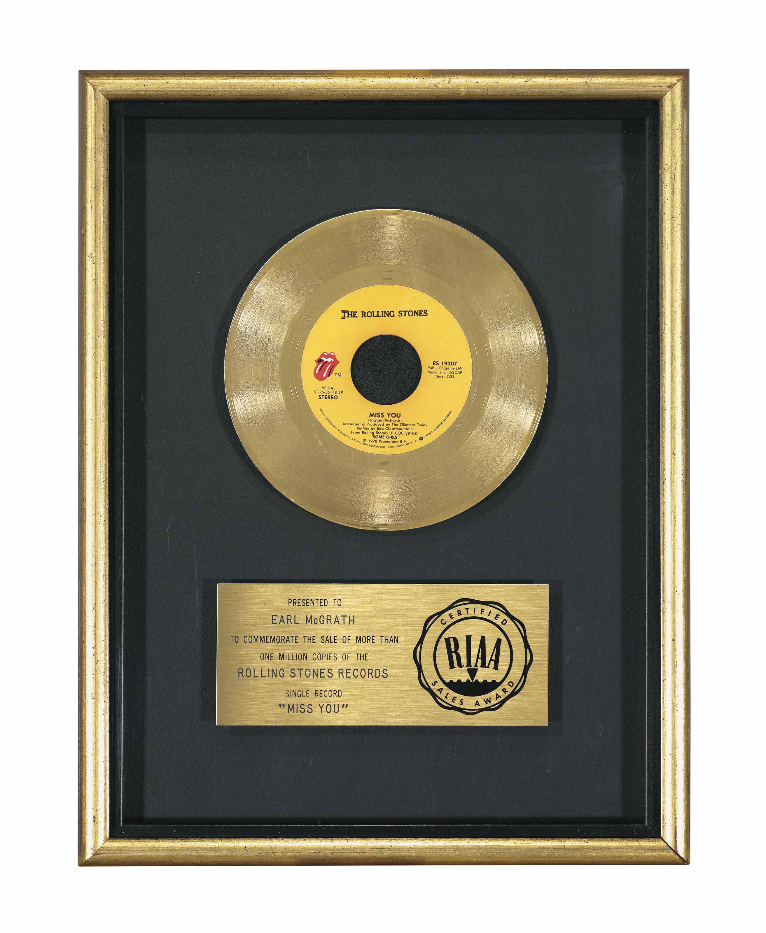 ROLLING STONES GOLD RECORD AWARD Christie's