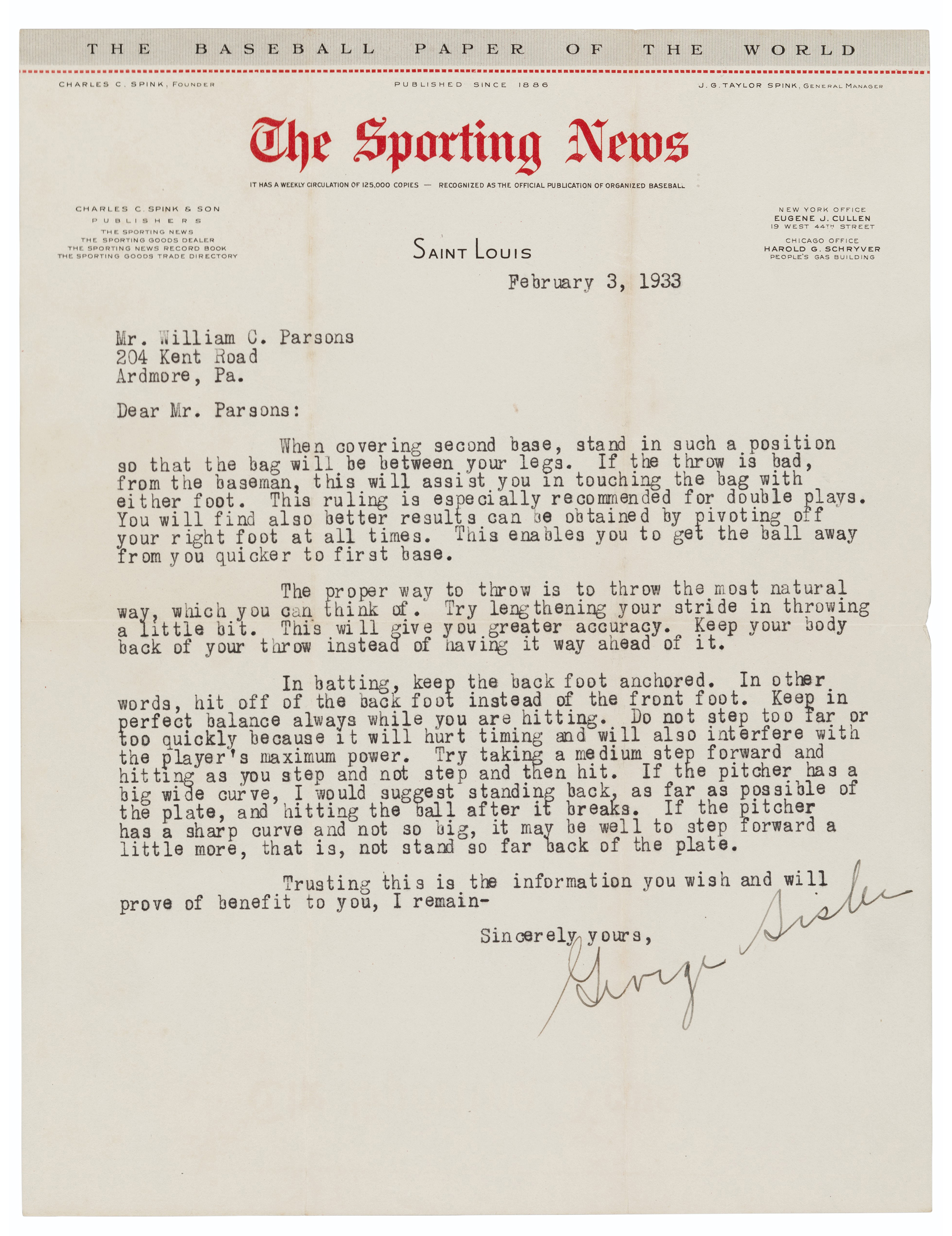 HALL OF FAMER TYPEWRITTEN LETTER COLLECTION, Christie’s