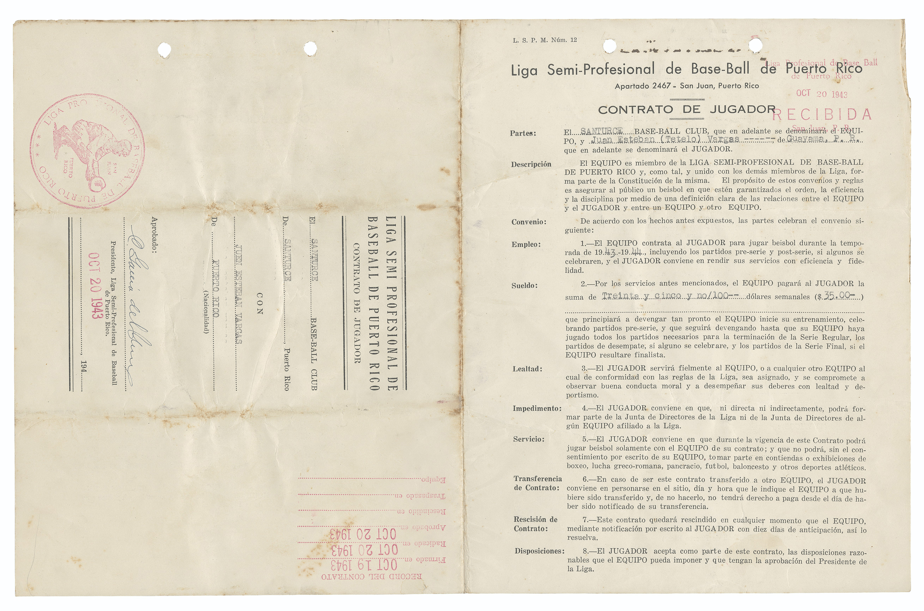 “PANCHO” COIMBRE & “TETELO” VARGAS SIGNED CONTRACTS, | Christie’s
