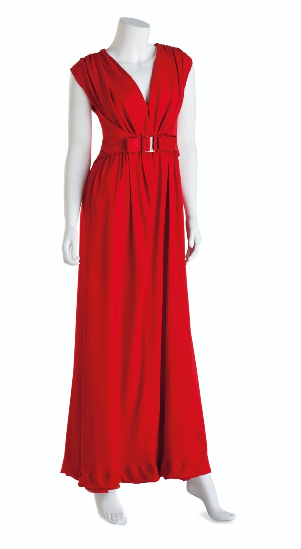 valentino red dress sale Valentino Red strapless bustier bow back silk long dress gown XS-S