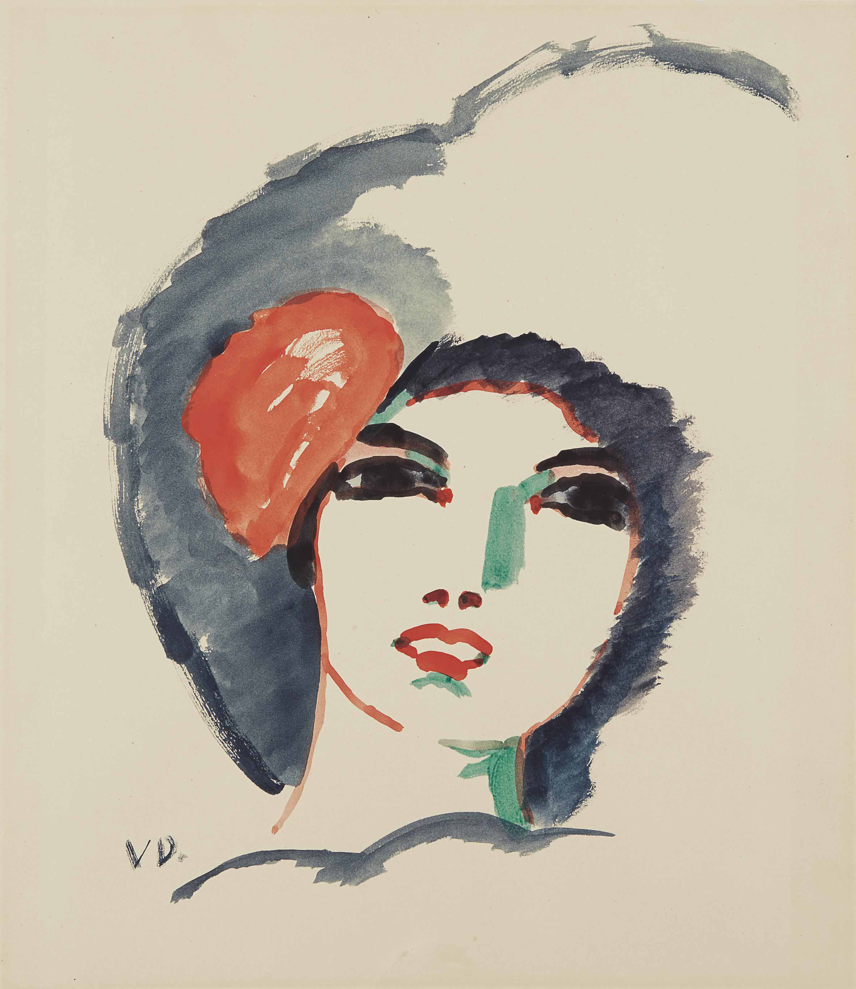 Kees van Dongen (1877-1968), Portrait de femme au chapeau
