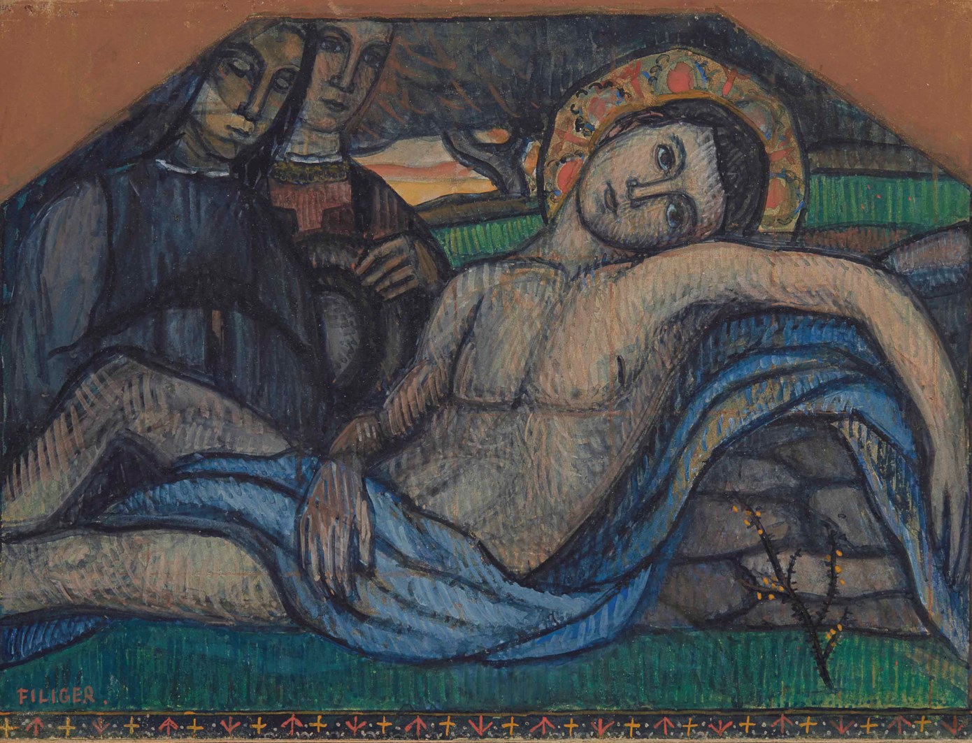 Charles Filiger (1863-1928), Déploration sur le corps du Christ ...