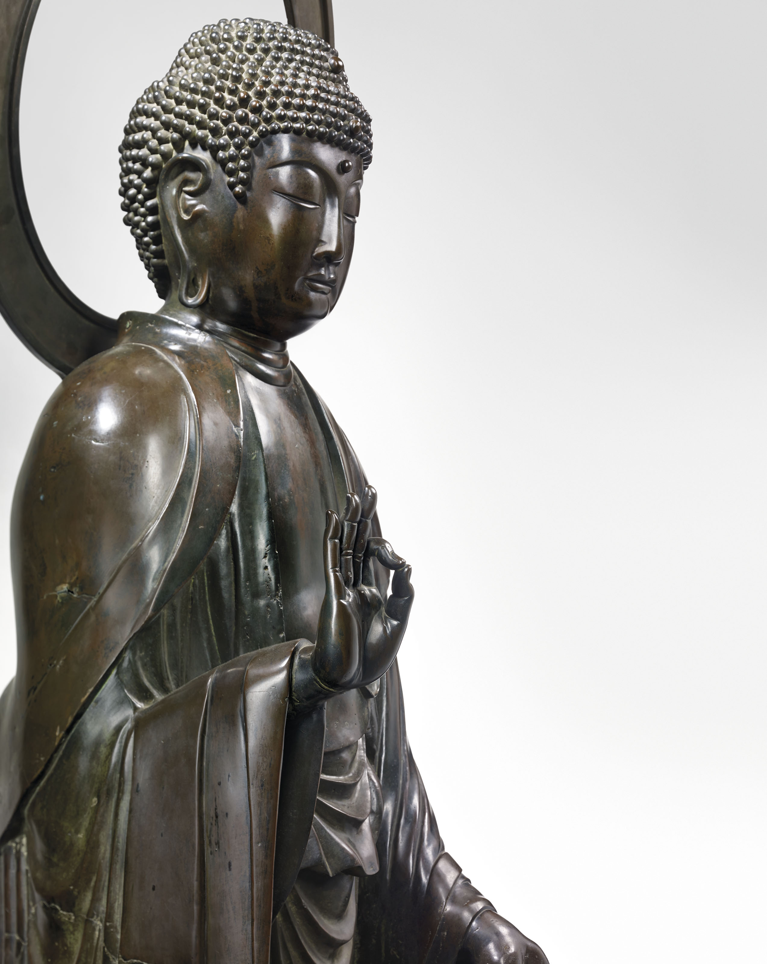 Importante Statue De Bouddha Amitabha En Bronze