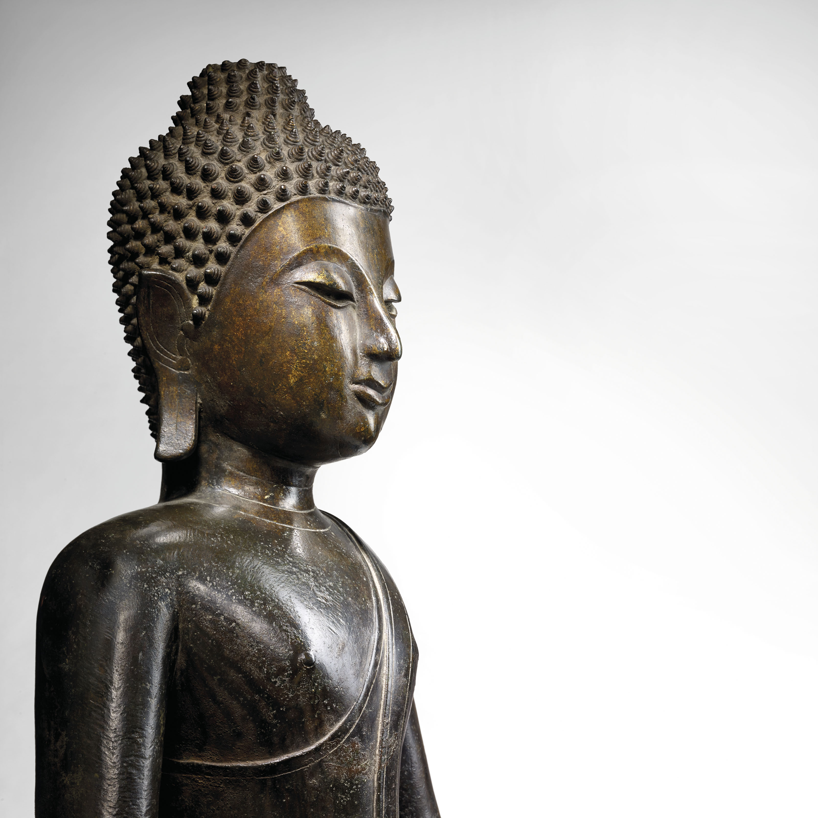 STATUE DE BOUDDHA SHAKYAMUNI EN BRONZE , THAILANDE, XVIIEME SIECLE