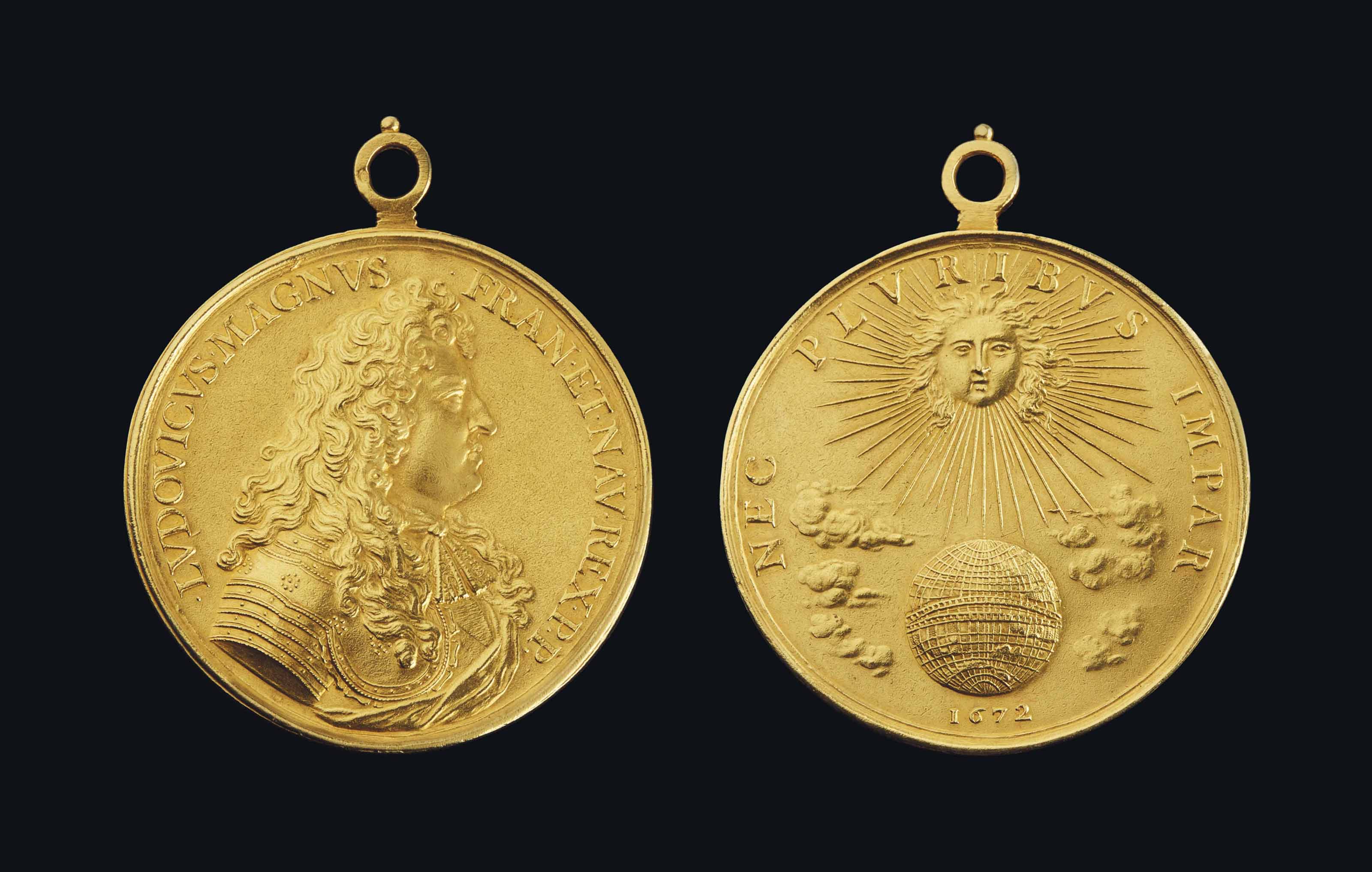 Medaille En Or Devise De Louis Xiv Et Sa Double Chaine En Or