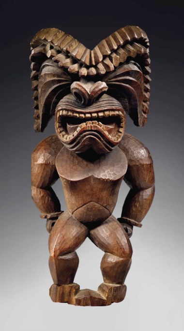 Hawaiian figure, Kona style, representing the god of war, Ku Ka’ili Moku, circa 1780-1820. Height 21 in (53 cm). Sold for €6,345,000 on 21 November 2017 at Christie’s in Paris