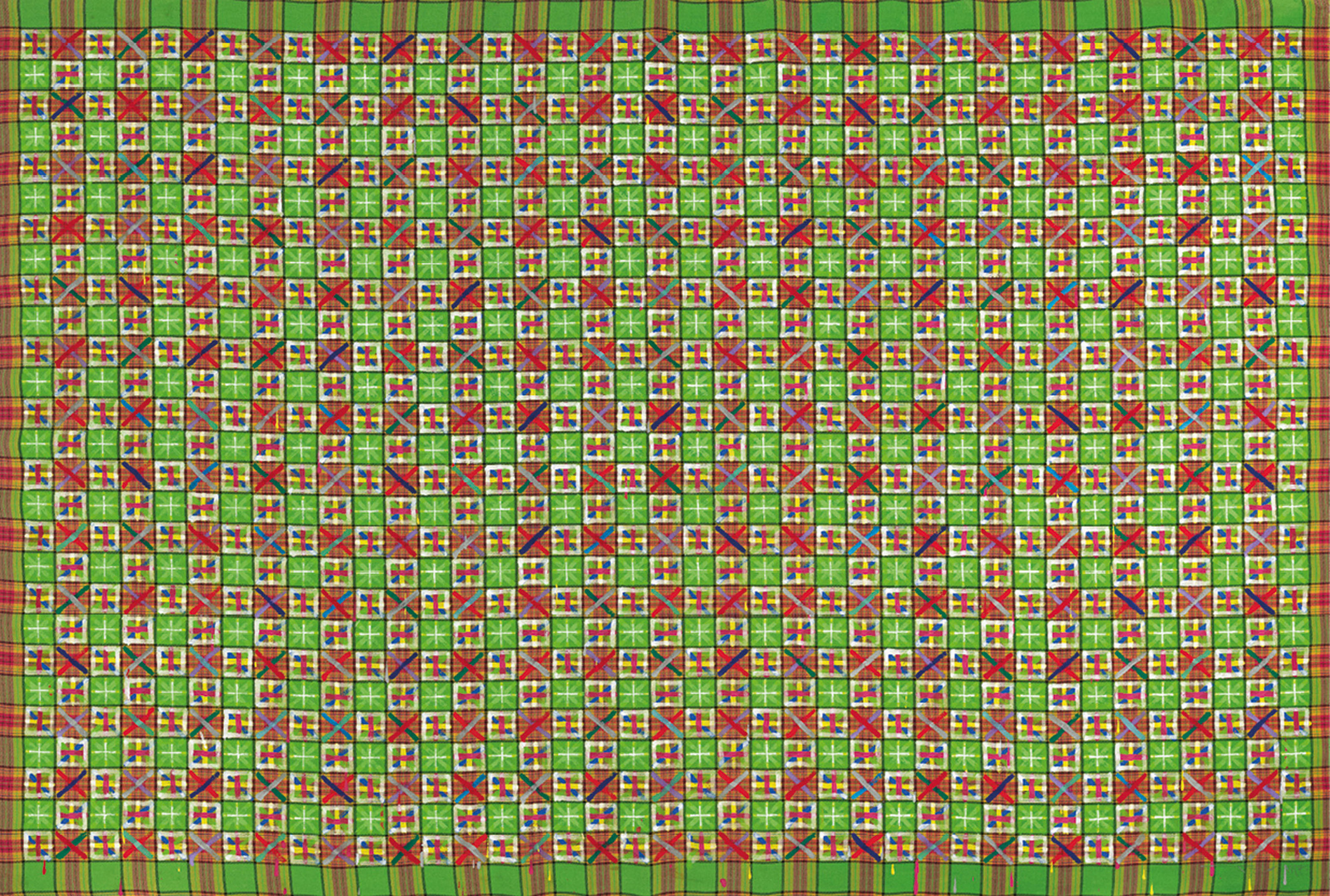 Ding Yi (China, b. 1963), Appearance of Crosses 97-11, 1997. 135 x 200  cm (53⅛ x 78&frac12;  in). Estimate: CNY 900,000-1,800,000. This lot is offered in 20th Century &amp; Contemporary Art (Evening Sale) on 24 September 2017  at Christie&rsquo;s in Shanghai