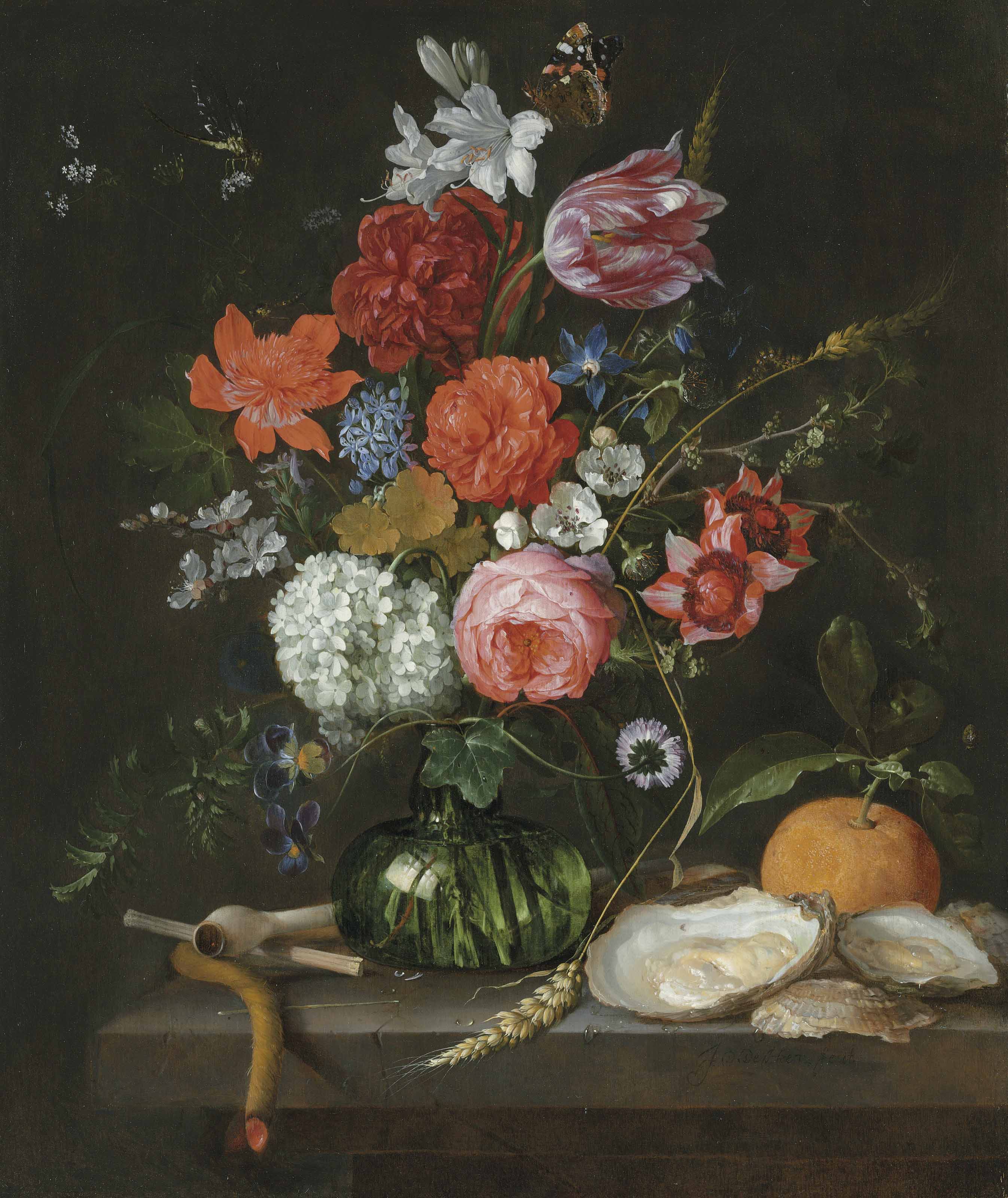 Jan Davidsz. de Heem (Utrecht 16061684 Antwerp) , A tulip, roses