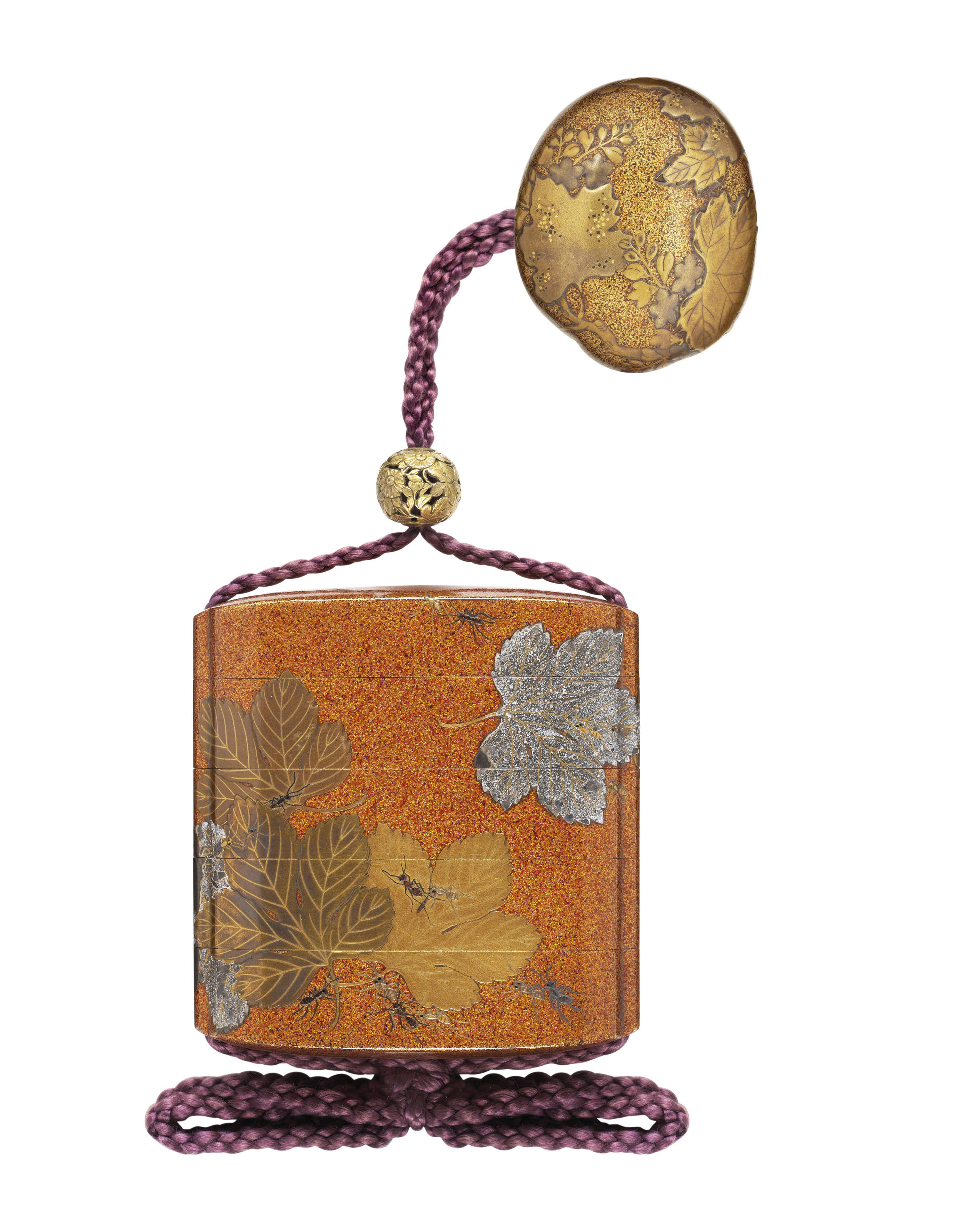 A FOUR-CASE LACQUER INRO AND NETSUKE, SIGNED KOMA KYUHAKU SAKU